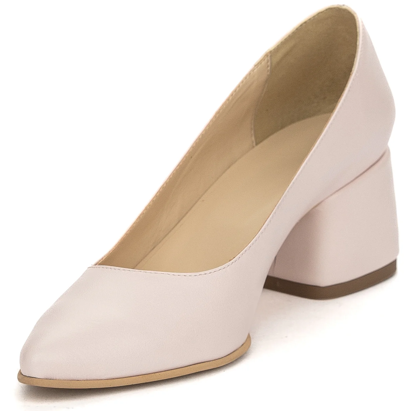 Pantofi dama din piele naturala roz cu toc gros 6 cm 13838 - Image 3