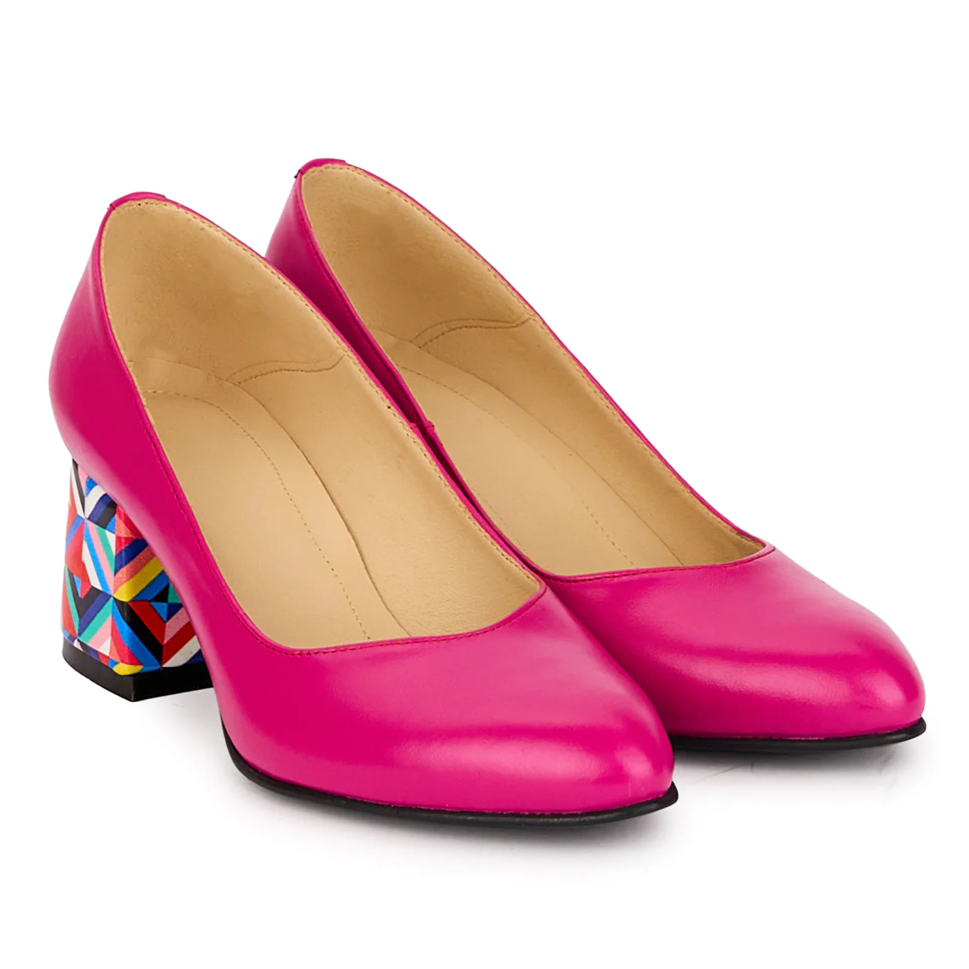 Pantofi dama din piele naturala roz cu toc gros 6 cm 18600 - Image 4