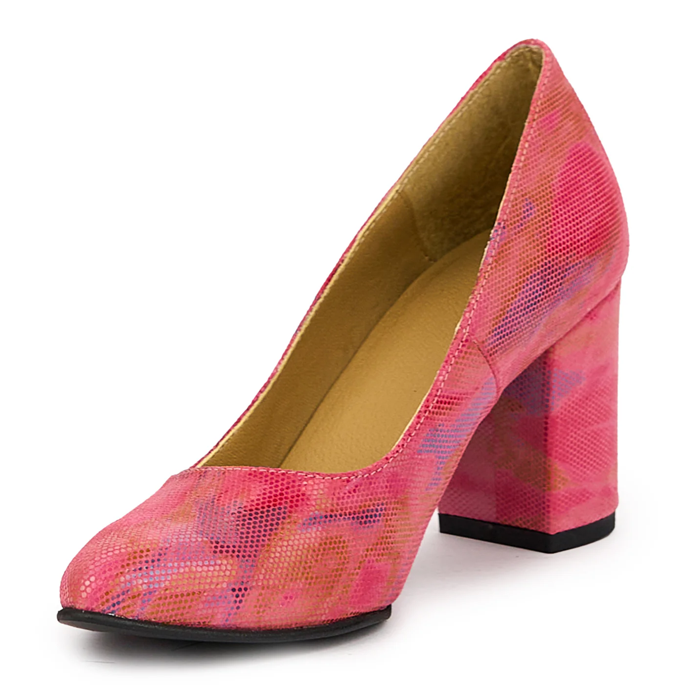 Pantofi dama din piele naturala roz cu toc gros 7.5 cm 14367 - Image 3