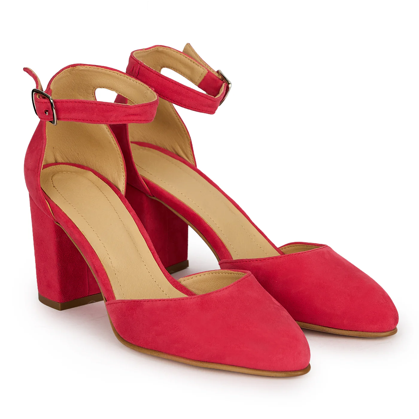 Pantofi dama din piele naturala roz cu toc gros 7.5 cm 19420 - Image 4