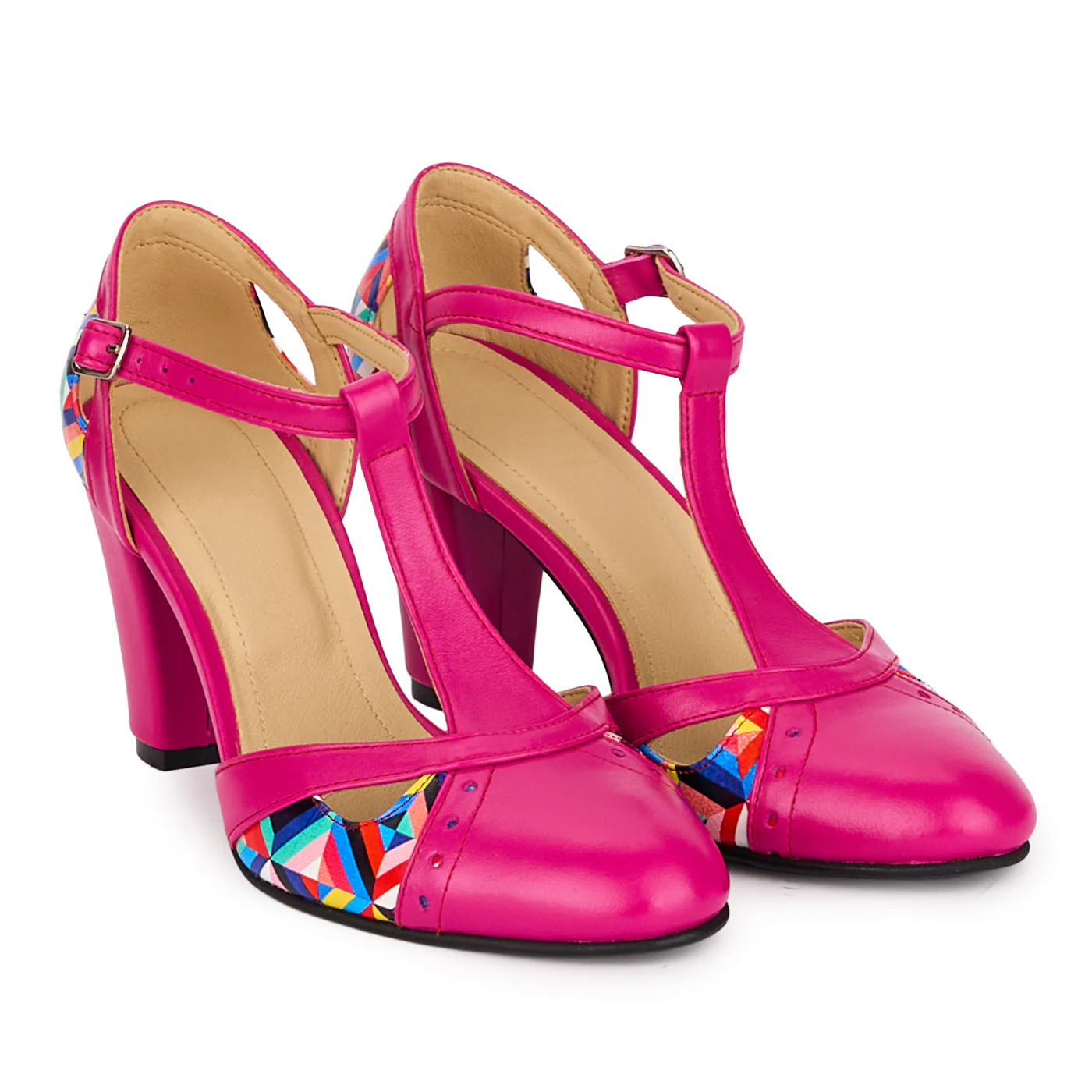 Pantofi dama din piele naturala roz cu toc gros 8 cm 18598 - Image 4