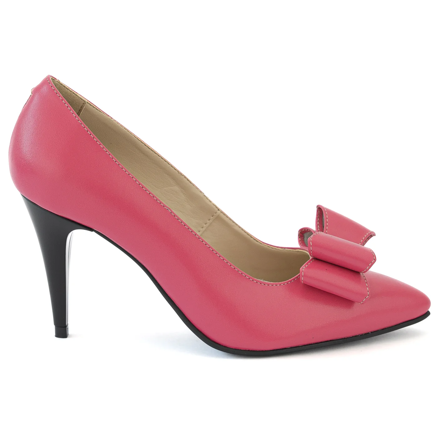 Pantofi dama din piele naturala roz cu toc subtire 13995
