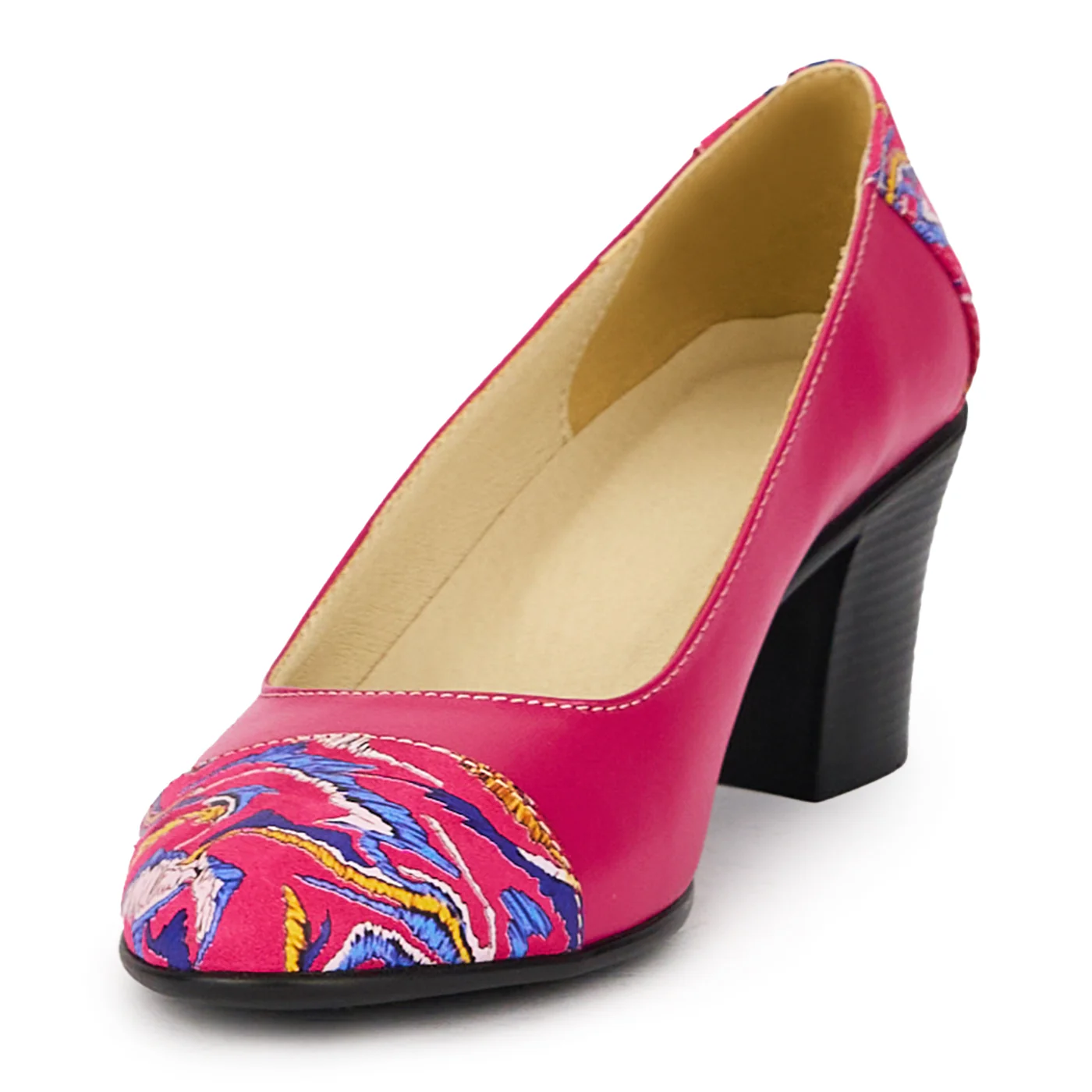Pantofi dama din piele naturala roz-fucsia cu toc gros 6 cm 16047 - Image 3