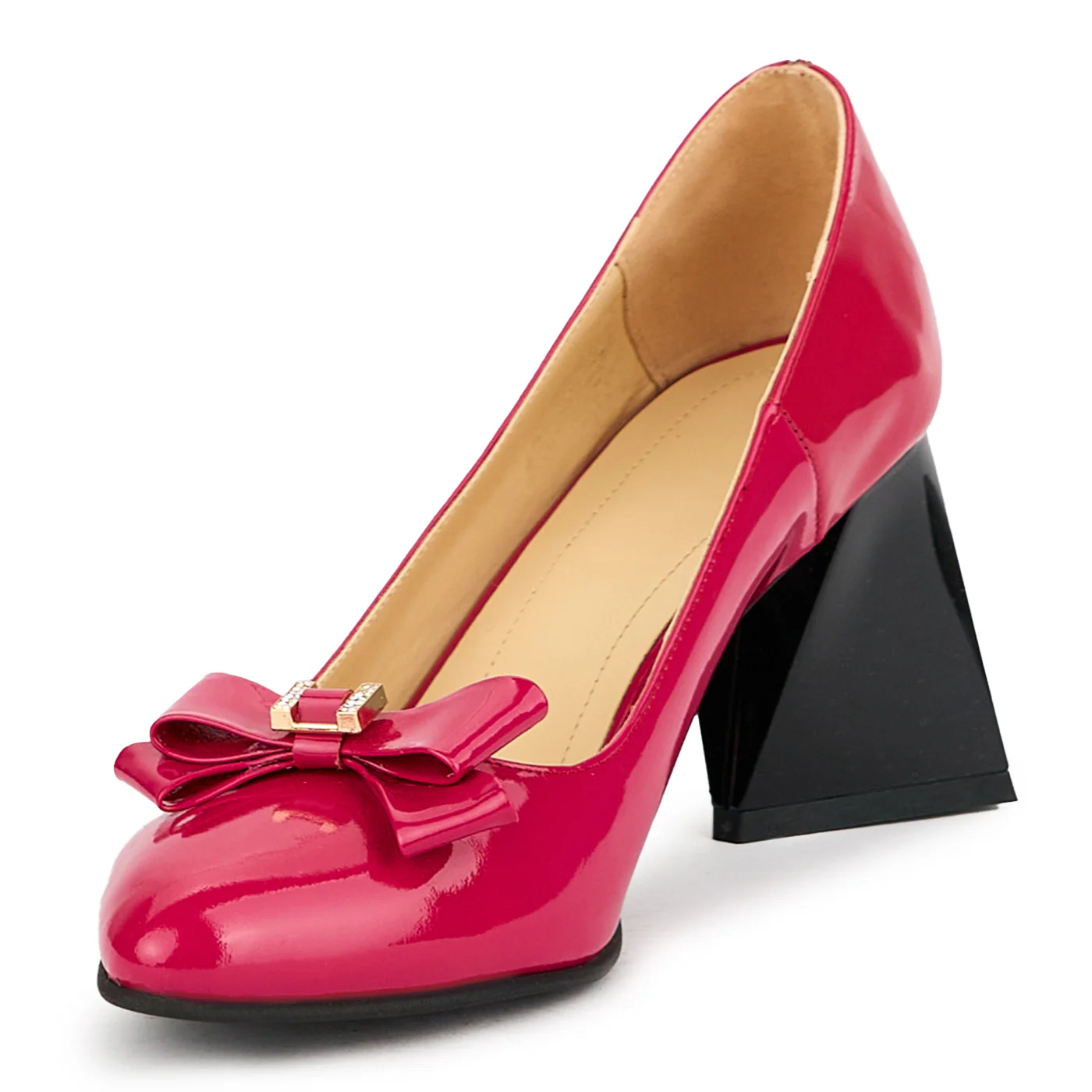 Pantofi dama din piele naturala roz-fucsia cu toc gros 8 cm 15088 - Image 3