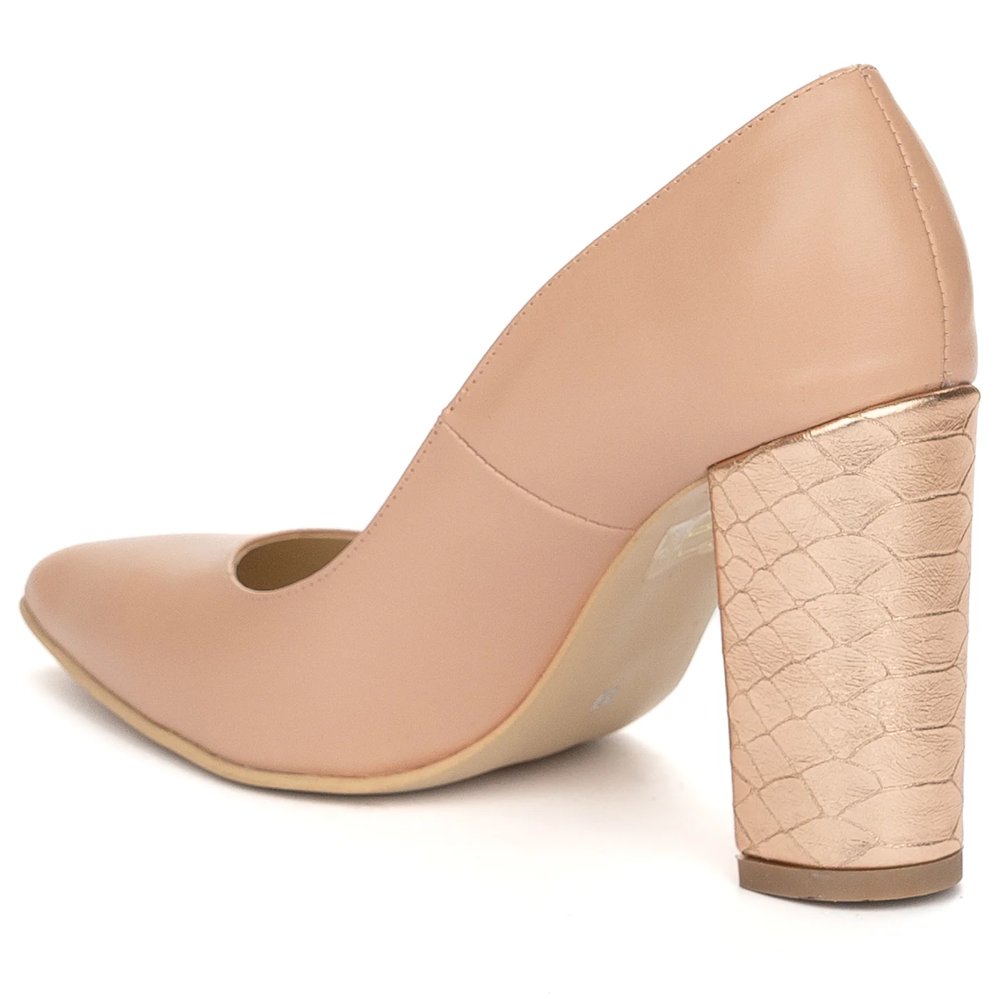 Pantofi dama din piele naturala roz - nude cu toc gros 9.5 cm 13903 - Image 2