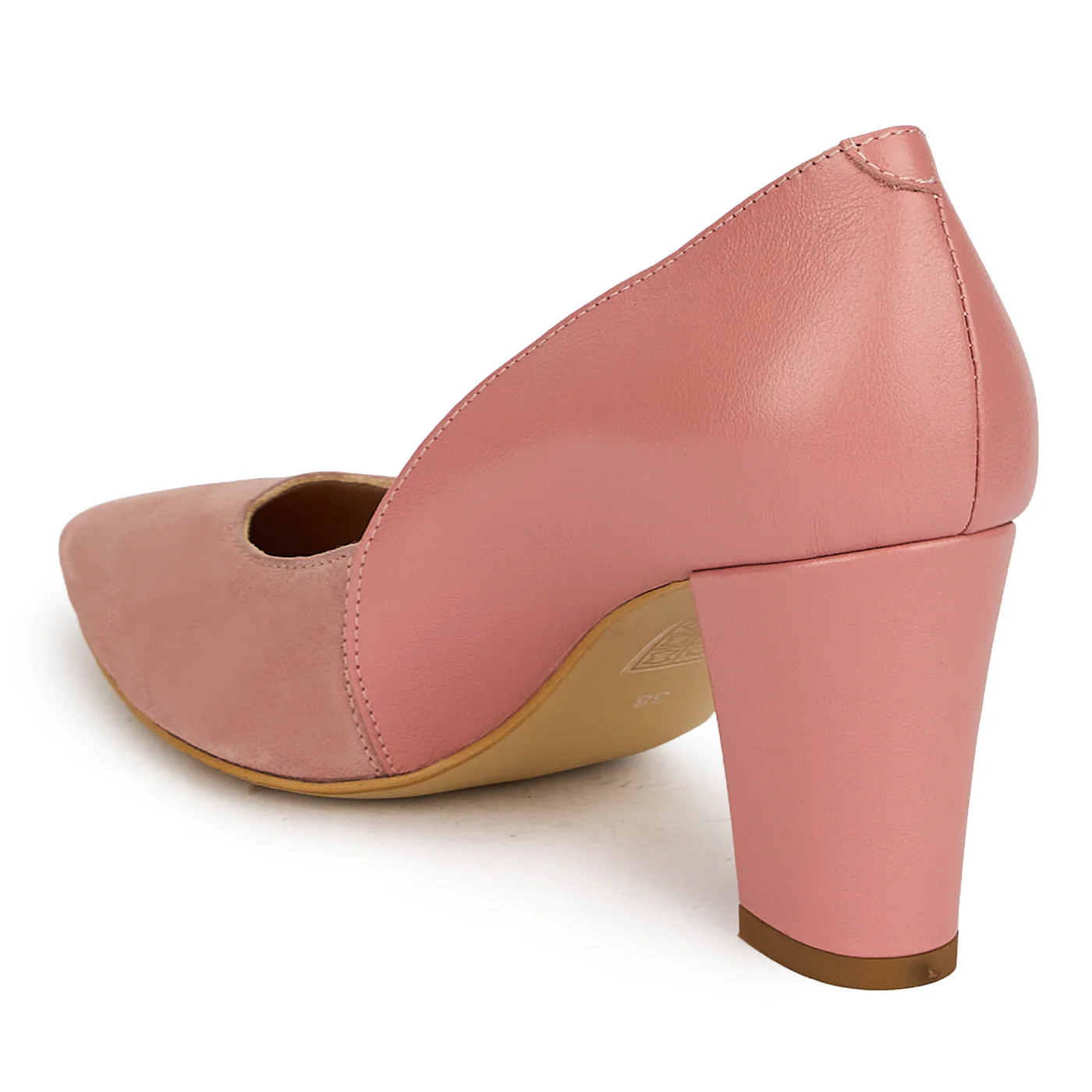 Pantofi dama din piele naturala roz pudra cu toc gros 7.5 cm 19811 - Image 2