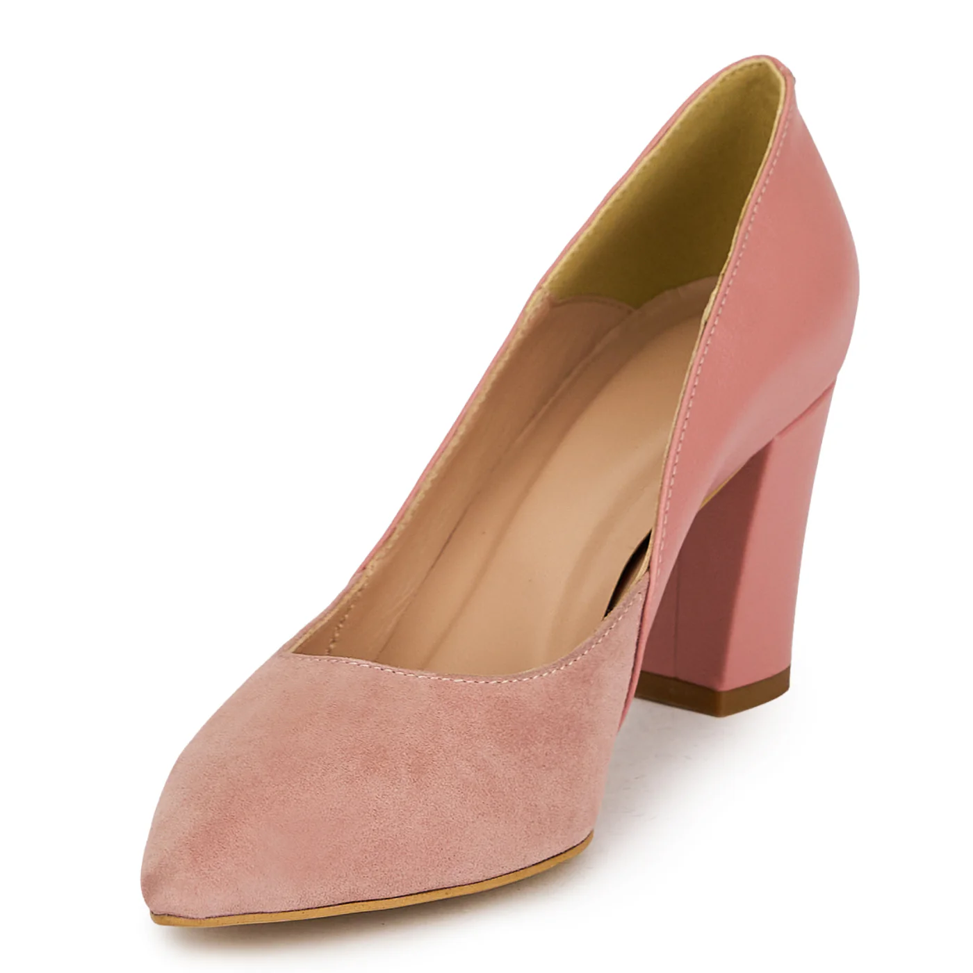 Pantofi dama din piele naturala roz pudra cu toc gros 7.5 cm 19811 - Image 3