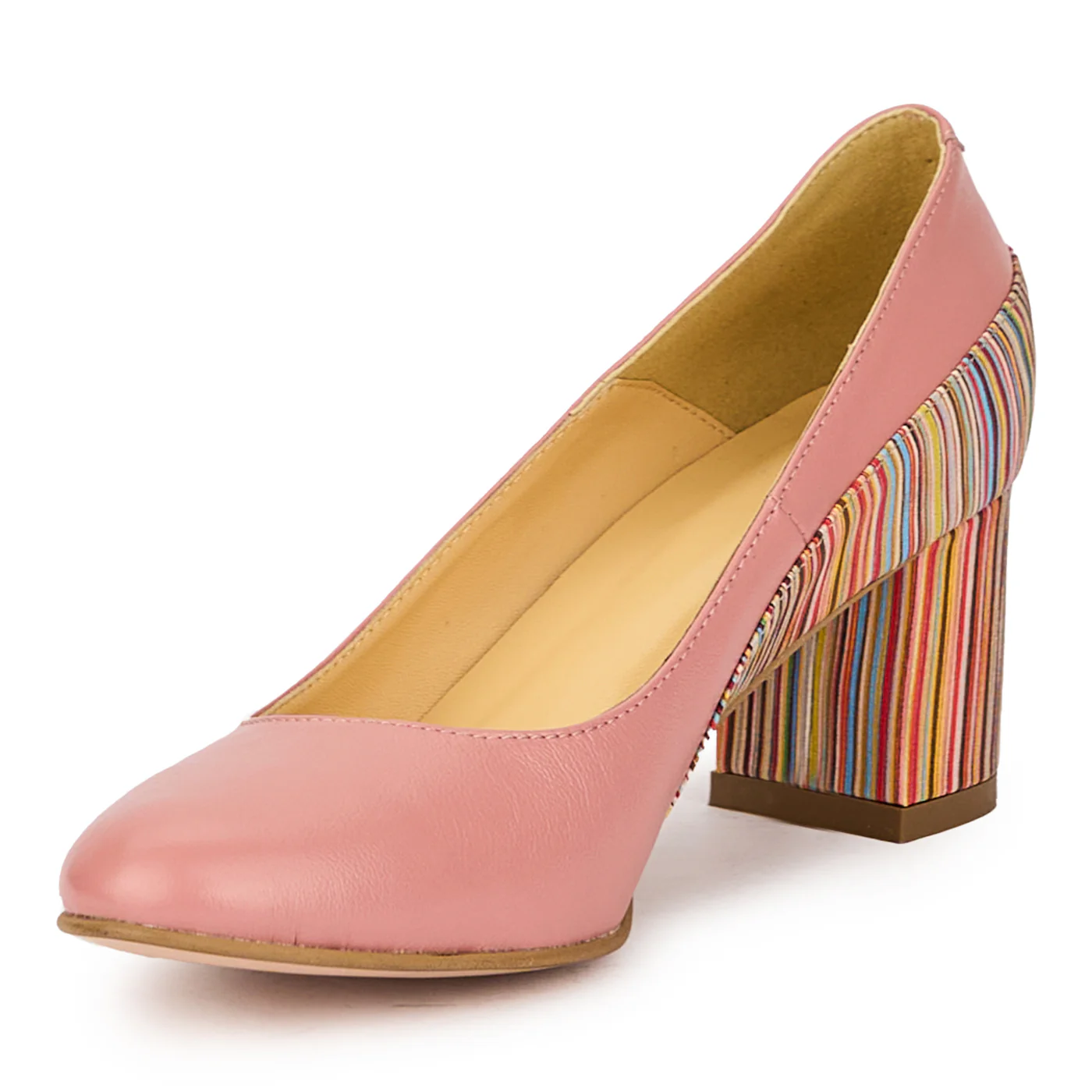 Pantofi dama din piele naturala roz-somon cu toc gros 6 cm 15851 - Image 3