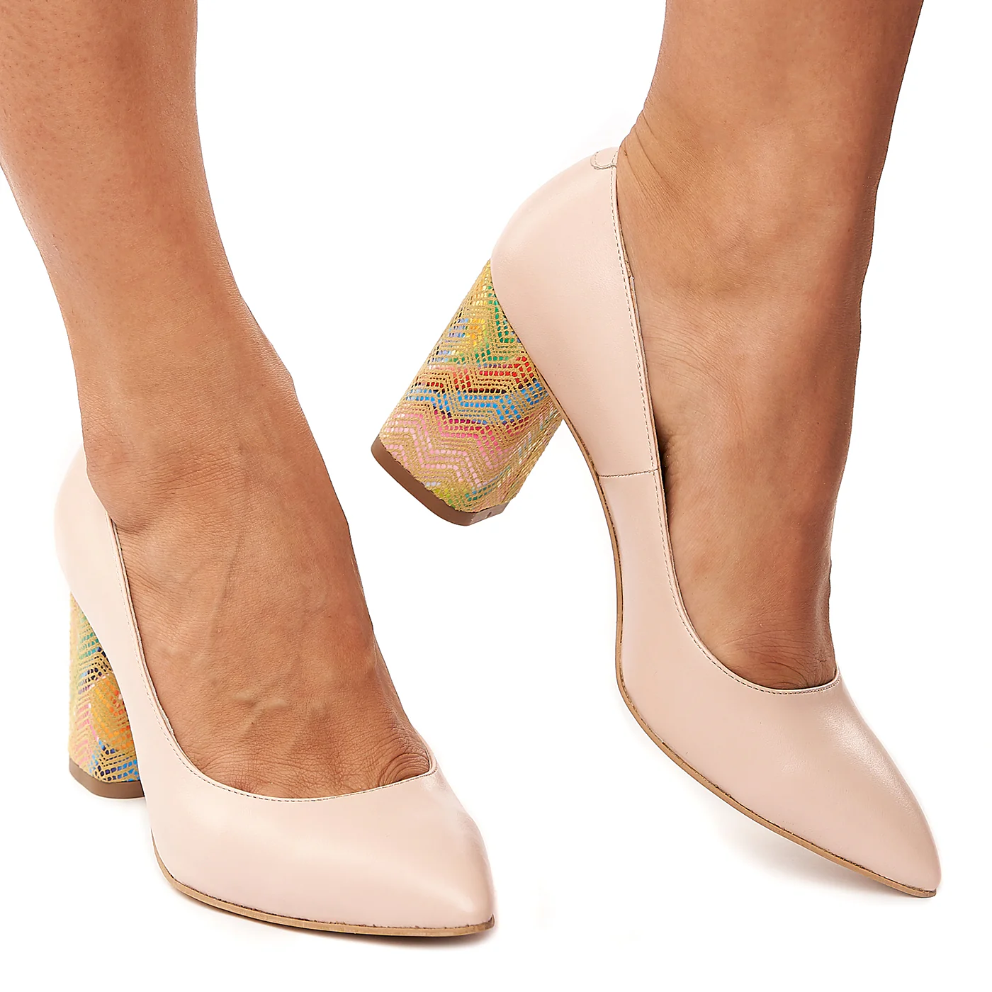 Pantofi dama din piele naturala bej toc colorat 4176 - Image 2