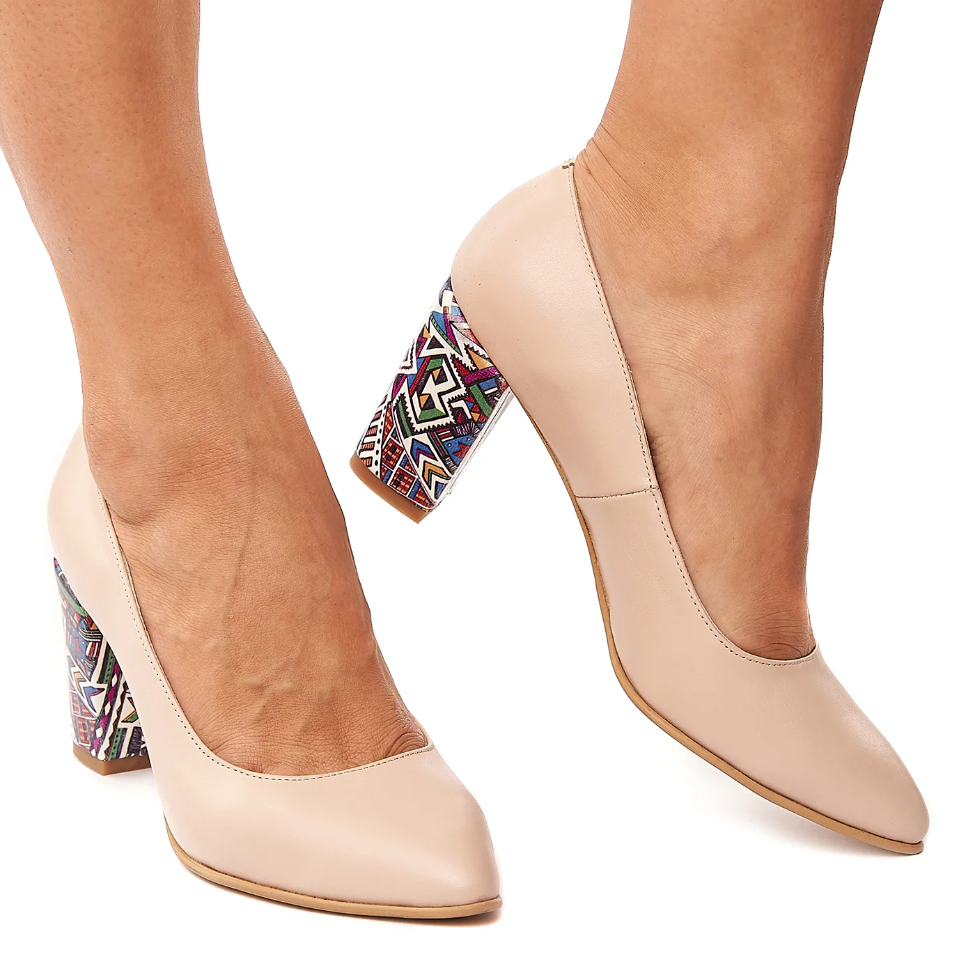 Pantofi dama din piele naturala bej toc colorat 4180 - Image 2