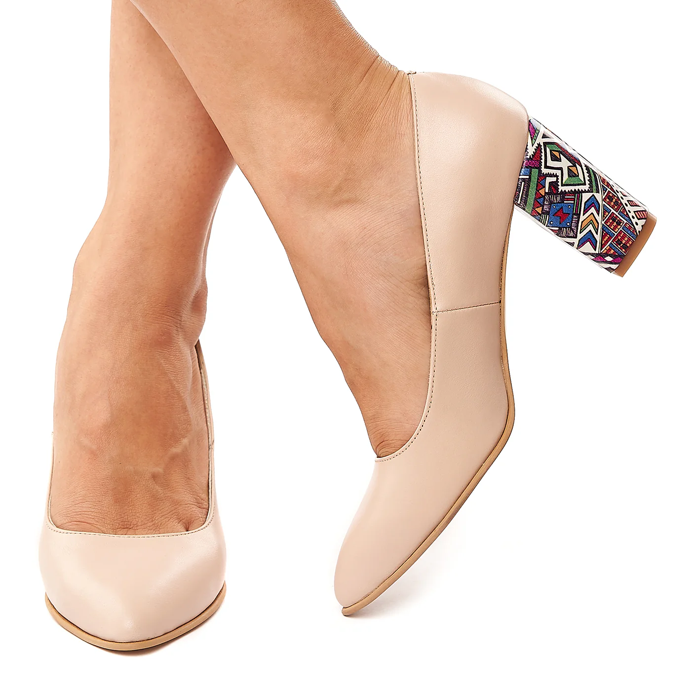 Pantofi dama din piele naturala bej toc colorat 4180 - Image 3