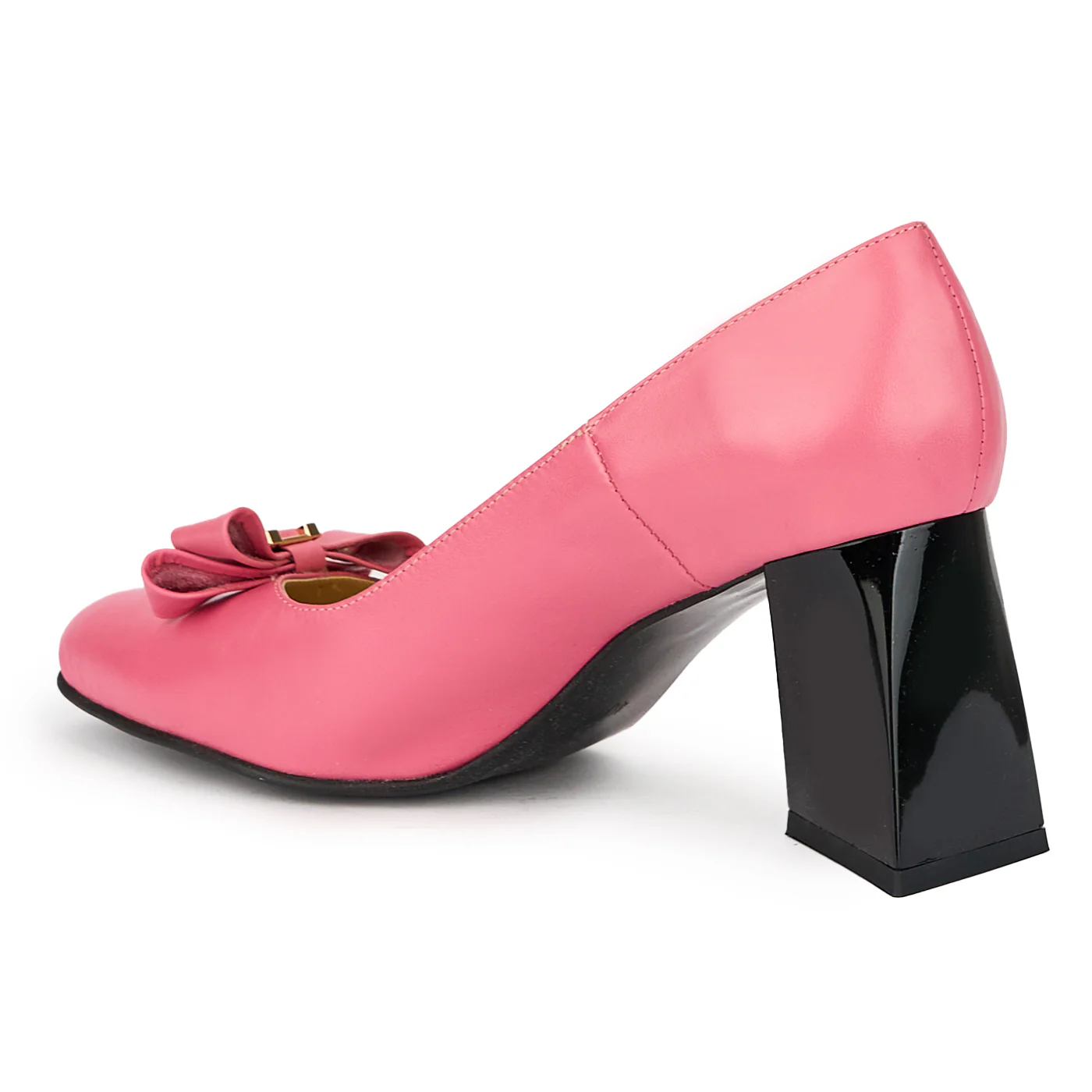 Pantofi dama din piele naturala roz toc gros 13393 - Image 2
