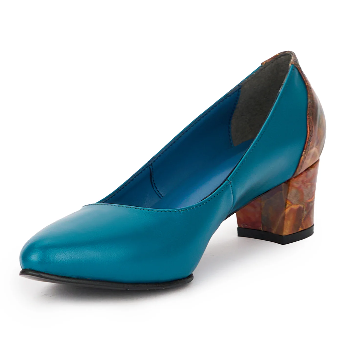 Pantofi dama din piele naturala turcoaz cu toc gros 4.5 cm 15357 - Image 3