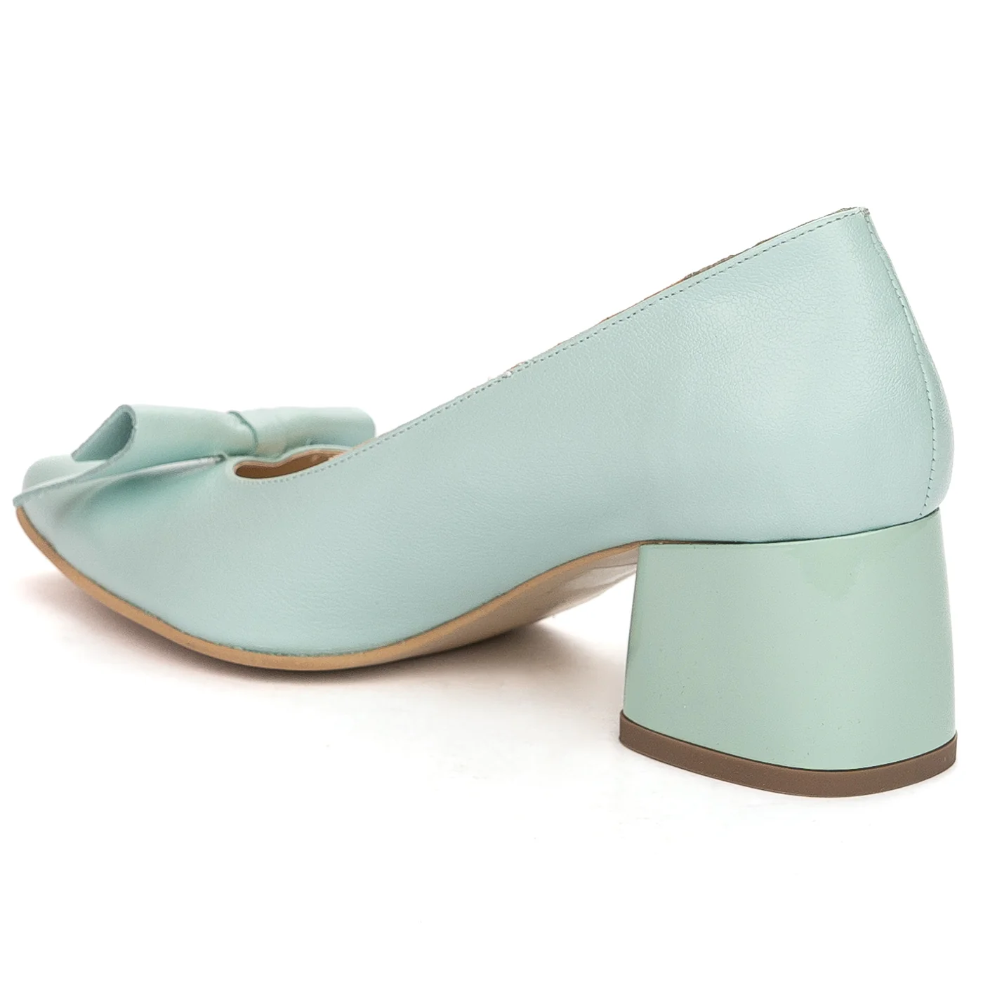 Pantofi dama din piele naturala turcoaz cu toc gros 5.5 cm 13835 - Image 2