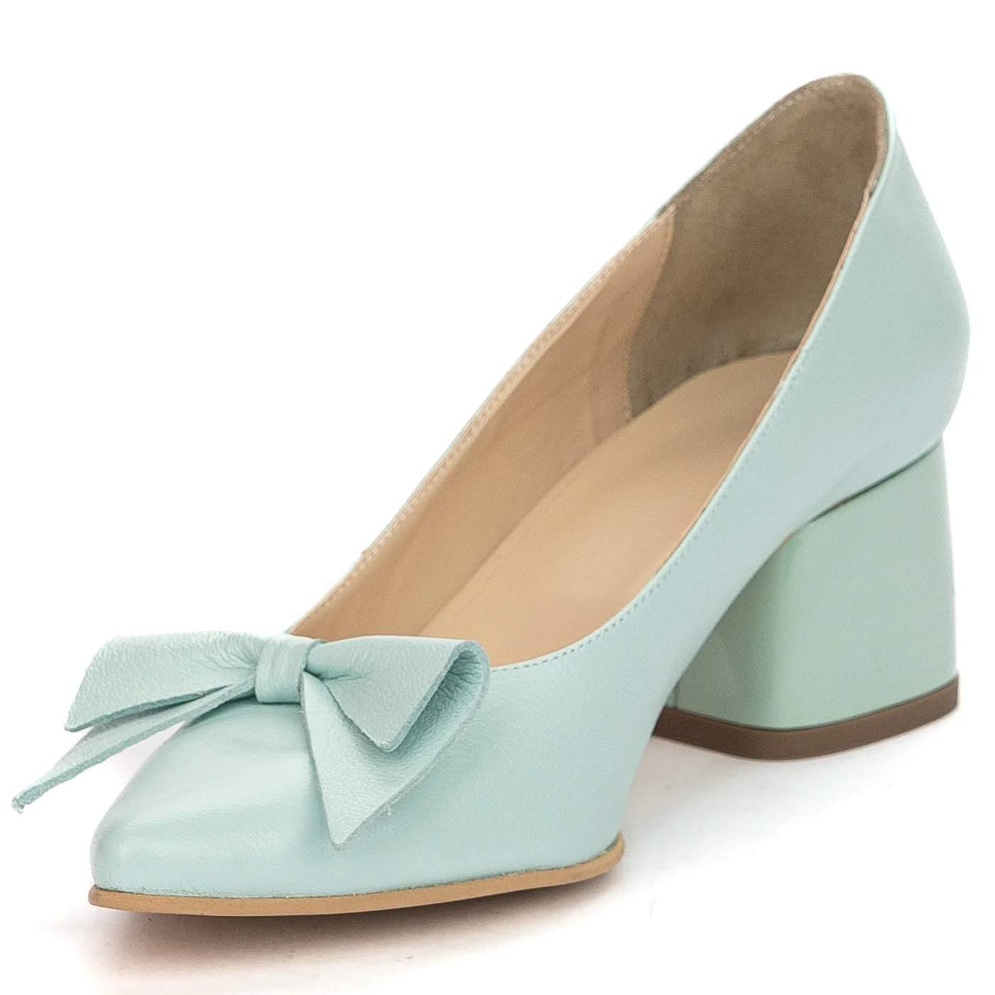 Pantofi dama din piele naturala turcoaz cu toc gros 5.5 cm 13835 - Image 3