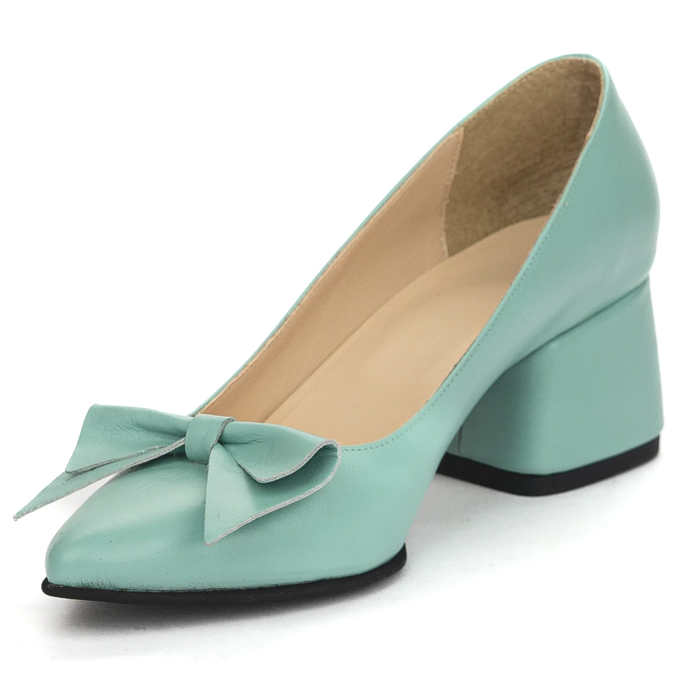 Pantofi dama din piele naturala turcoaz cu toc gros 5.5 cm 13845 - Image 3