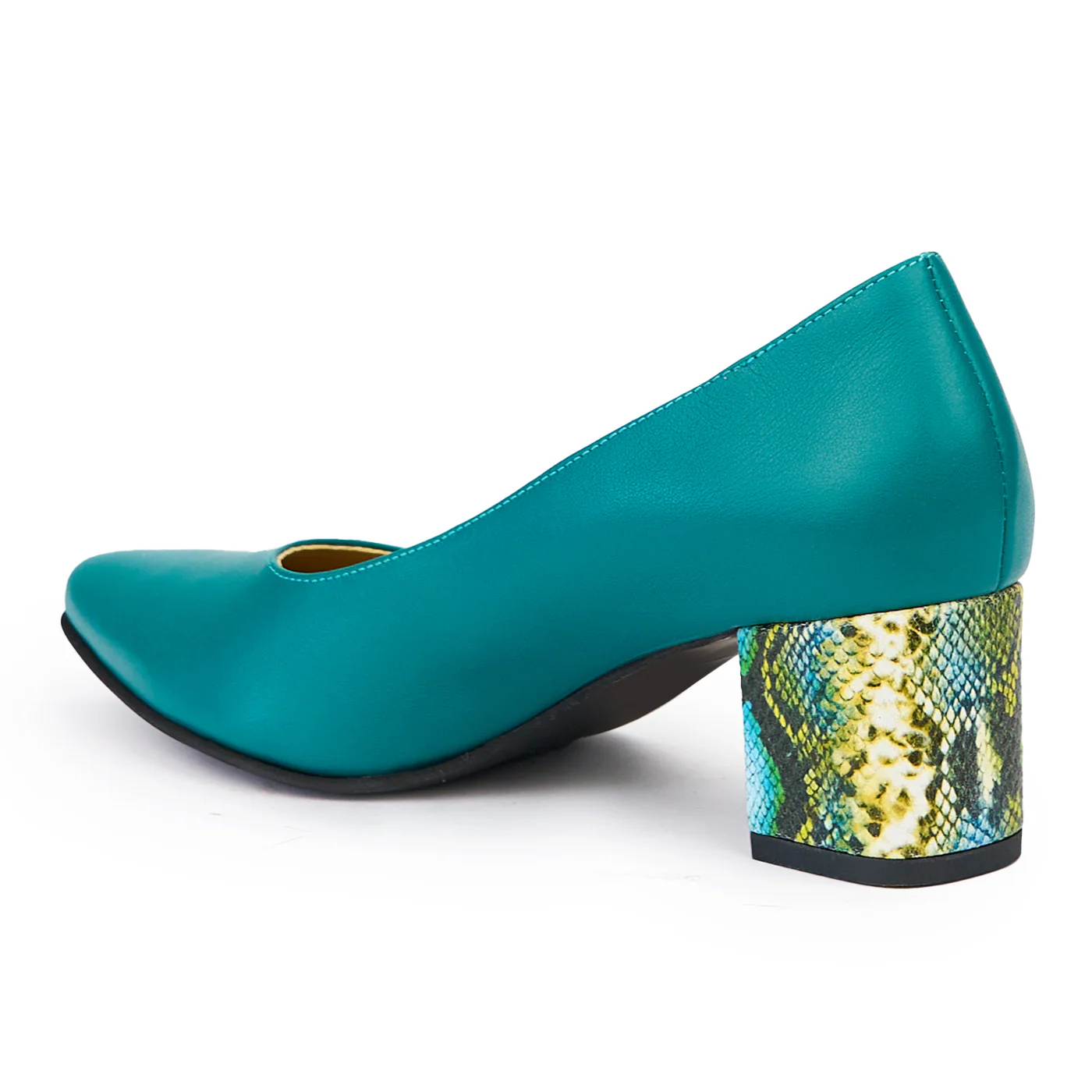 Pantofi dama din piele naturala turcoaz cu toc gros 6 cm 14474 - Image 2
