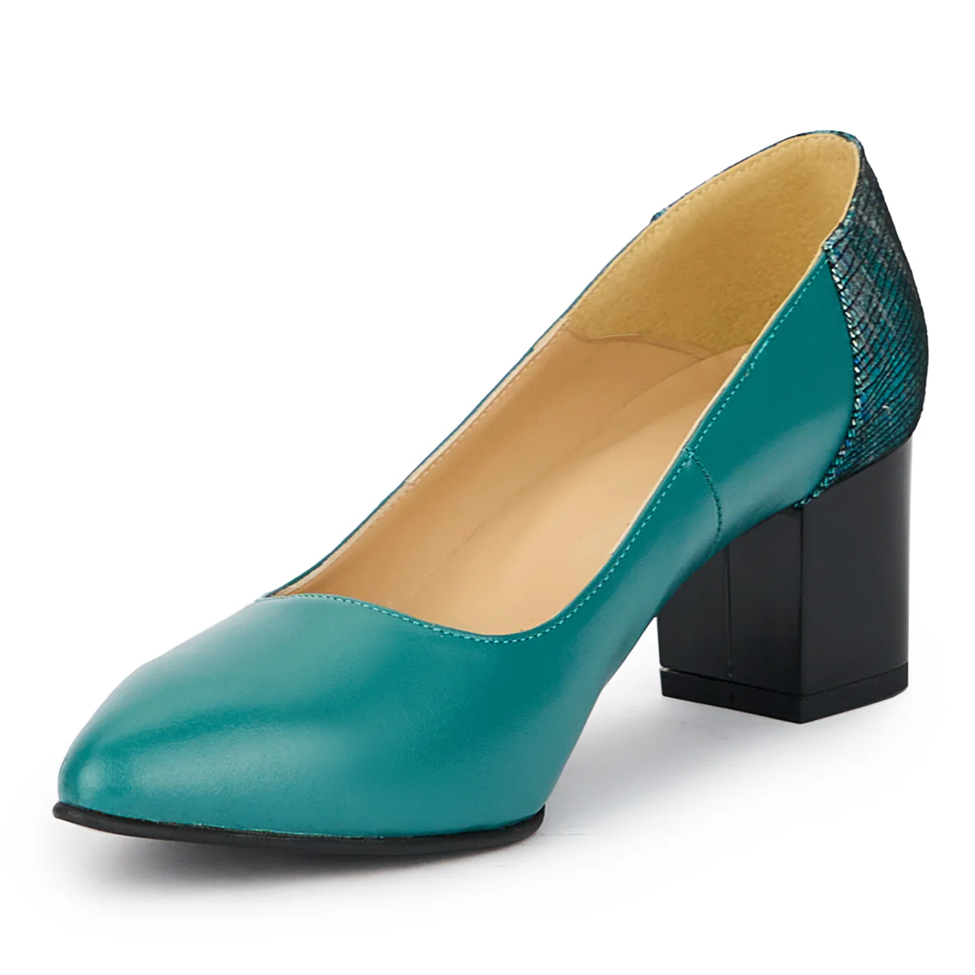 Pantofi dama din piele naturala turcoaz cu toc gros 6 cm 15263 - Image 3