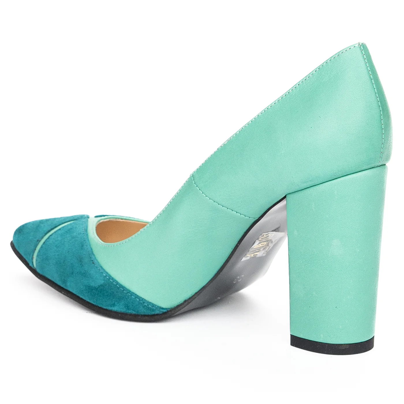 Pantofi dama din piele naturala turcoaz cu toc gros 9.5 cm 13926 - Image 2