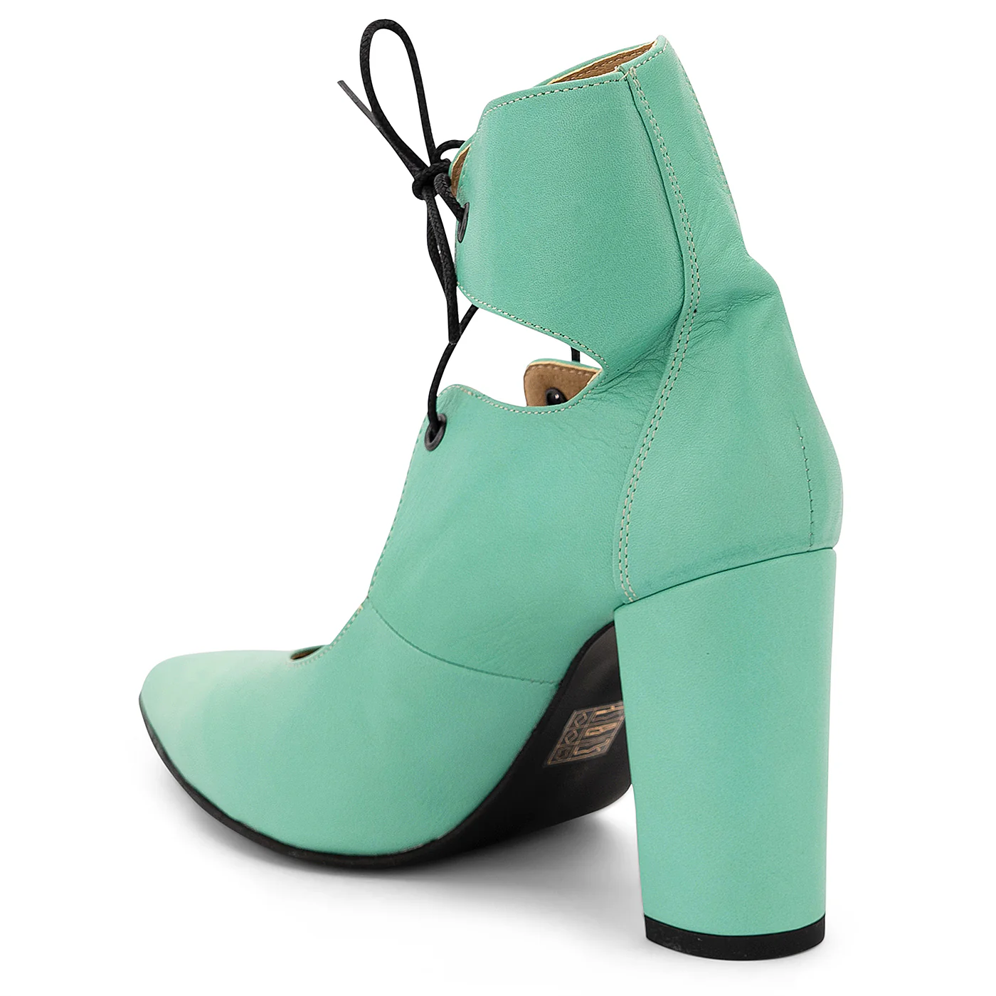 Pantofi dama din piele naturala turcoaz cu toc gros 9.5 cm 14124 - Image 2