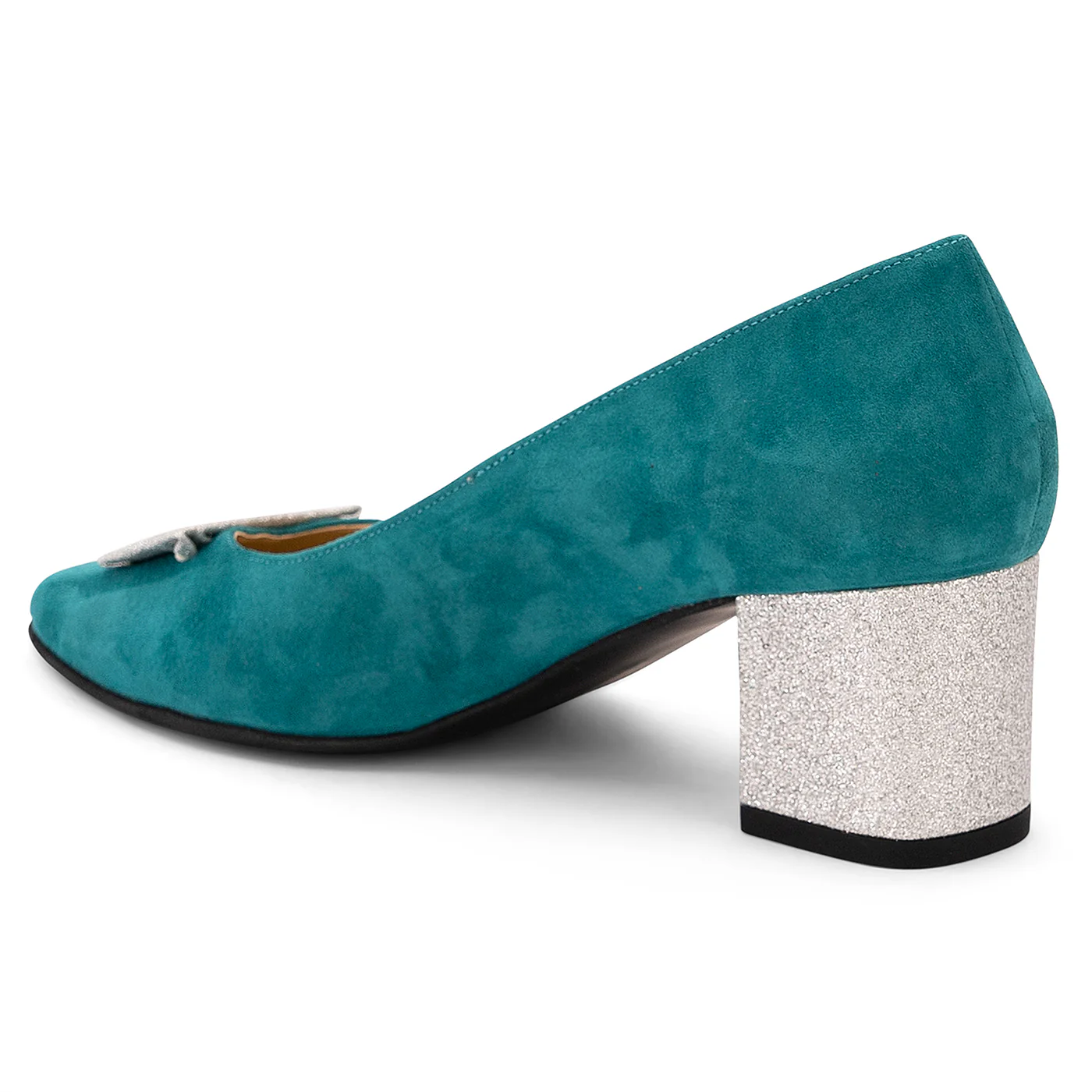 Pantofi dama din piele naturala turcoaz cu toc gros de 6 cm 14121 - Image 2