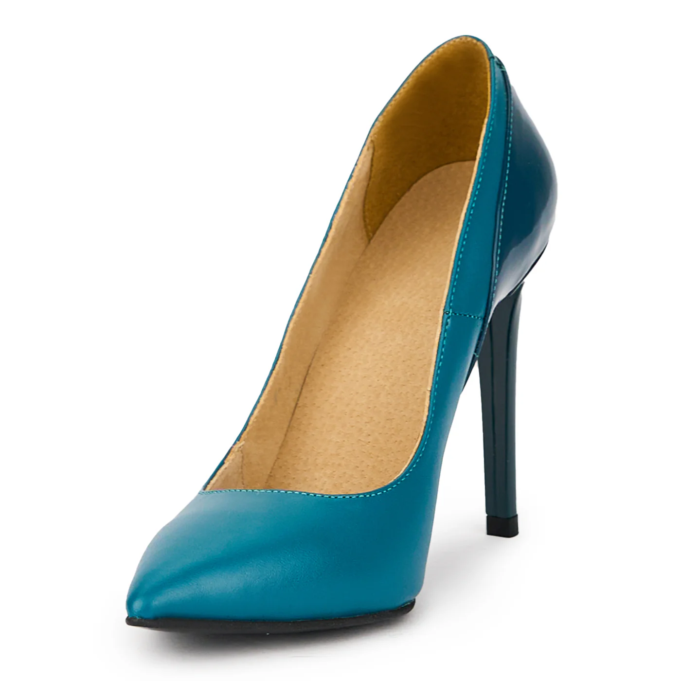 Pantofi dama din piele naturala turcoaz cu toc subtire 10 cm 15816 - Image 3