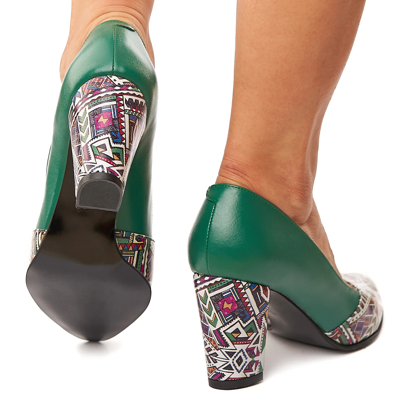 Pantofi dama din piele naturala verde cu toc colorat 4187 - Image 4