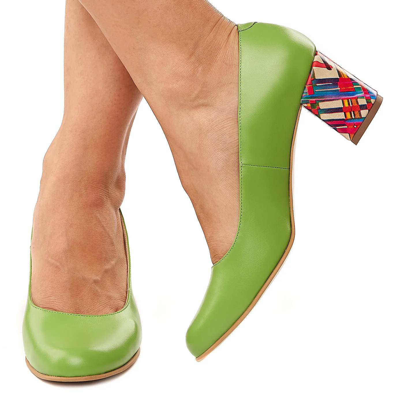 Pantofi dama din piele naturala verde cu toc colorat 4193 - Image 3