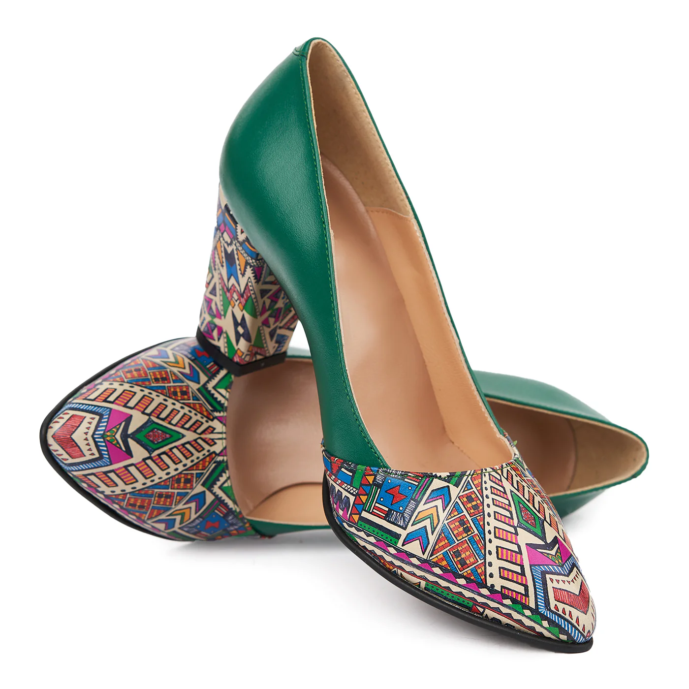 Pantofi dama din piele naturala verde cu toc colorat 4278 - Image 4