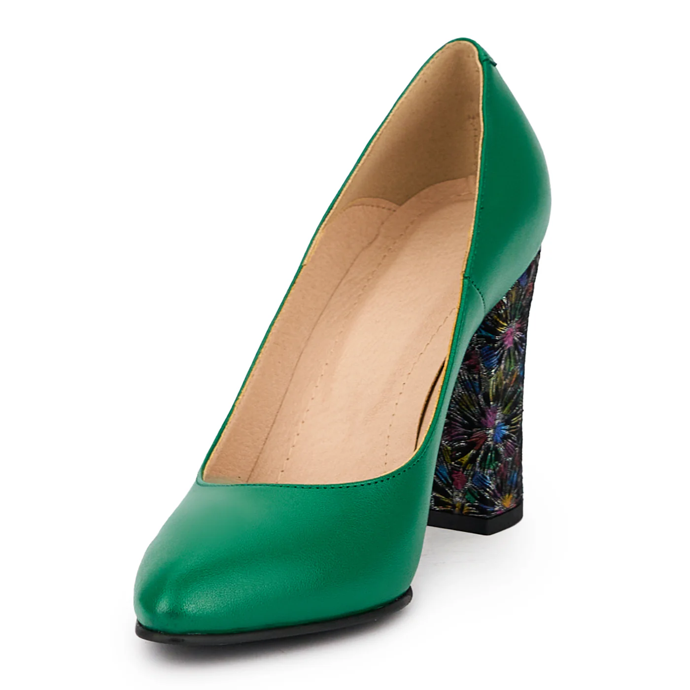 Pantofi dama din piele naturala verde cu toc gros 10 cm 15966 - Image 3