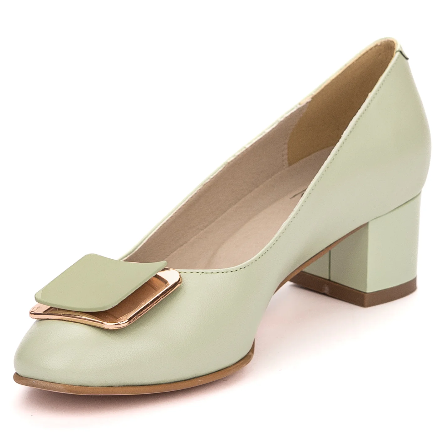 Pantofi dama din piele naturala verde cu toc gros 13586 - Image 3