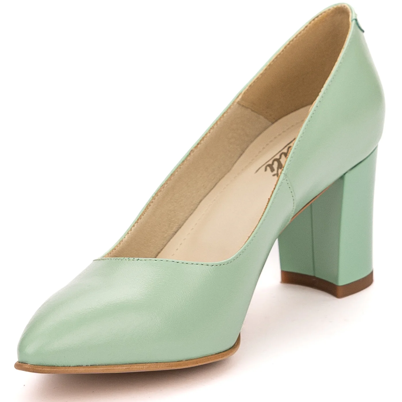 Pantofi dama din piele naturala verde cu toc gros 13590 - Image 3