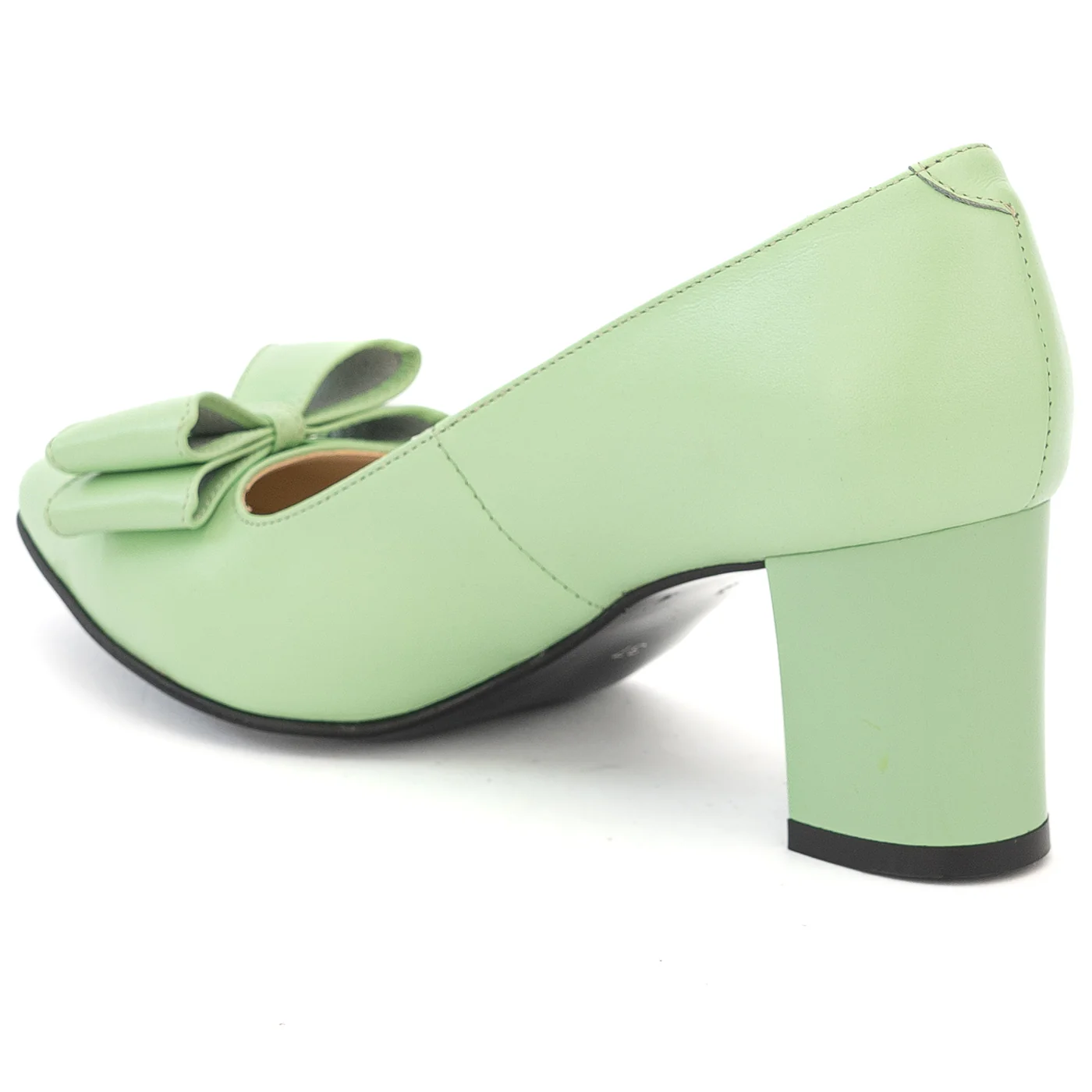 Pantofi dama din piele naturala verde cu toc gros 13998 - Image 2
