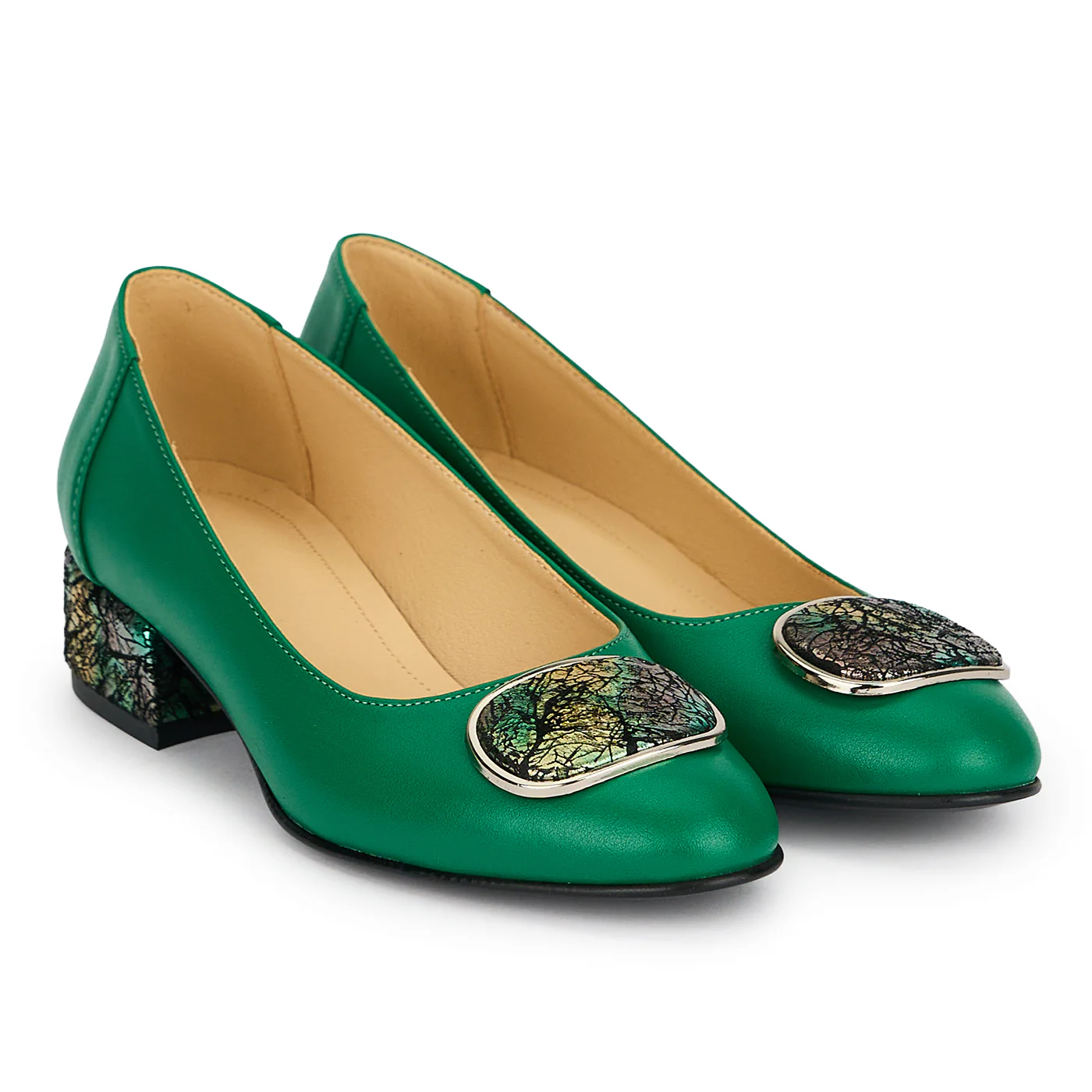 Pantofi dama din piele naturala verde cu toc gros 3.5 cm 19173 - Image 4