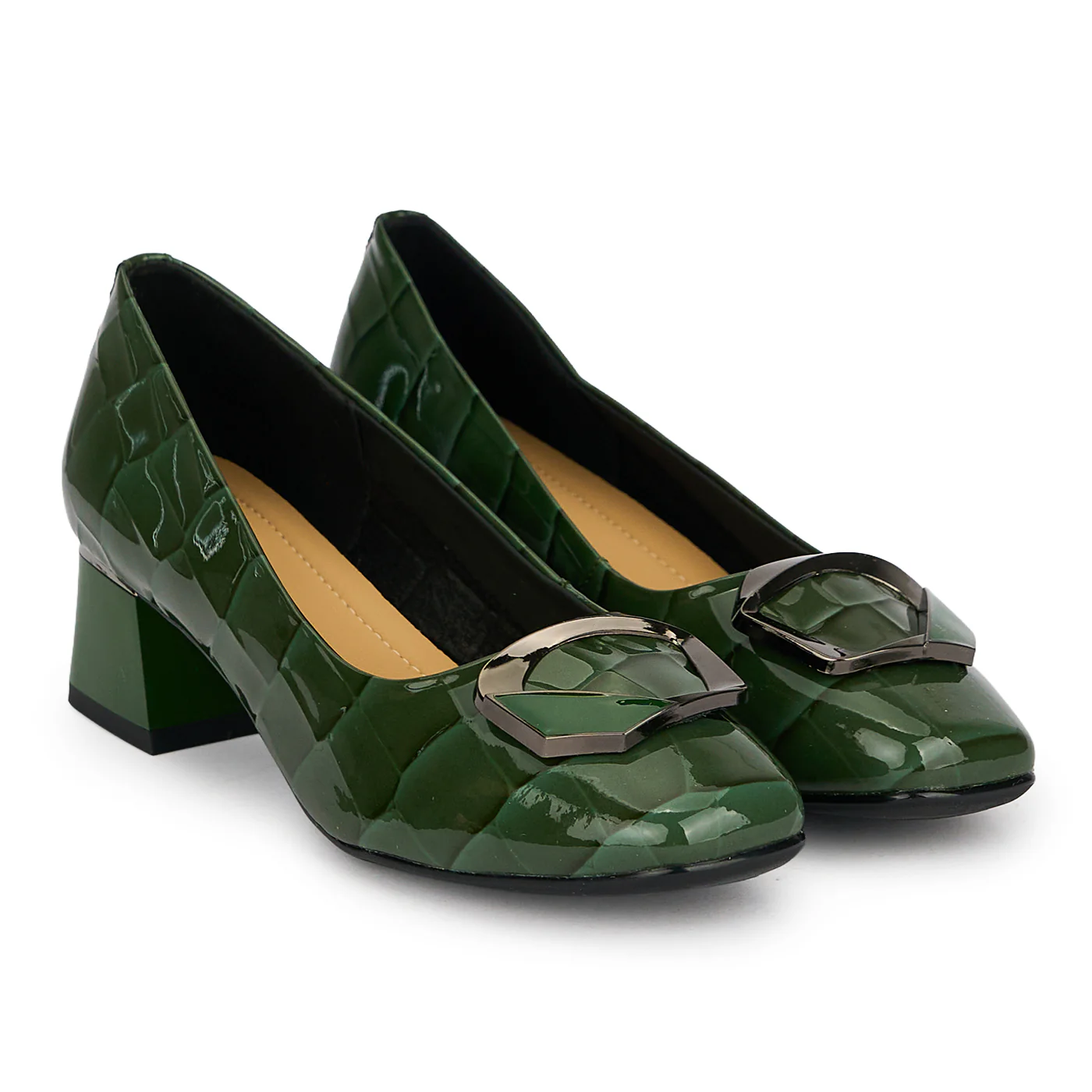 Pantofi dama din piele naturala verde cu toc gros 4.5 cm 19588 - Image 4