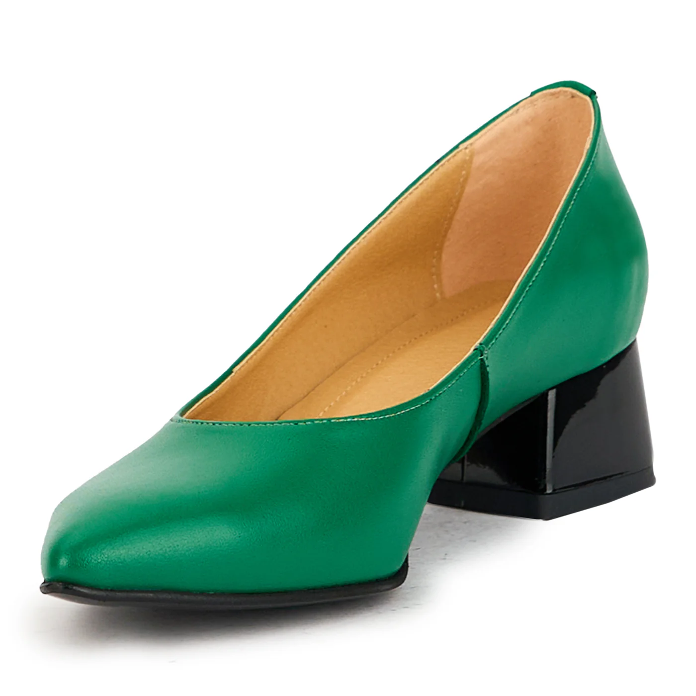 Pantofi dama din piele naturala verde cu toc gros 4 cm 17388 - Image 3