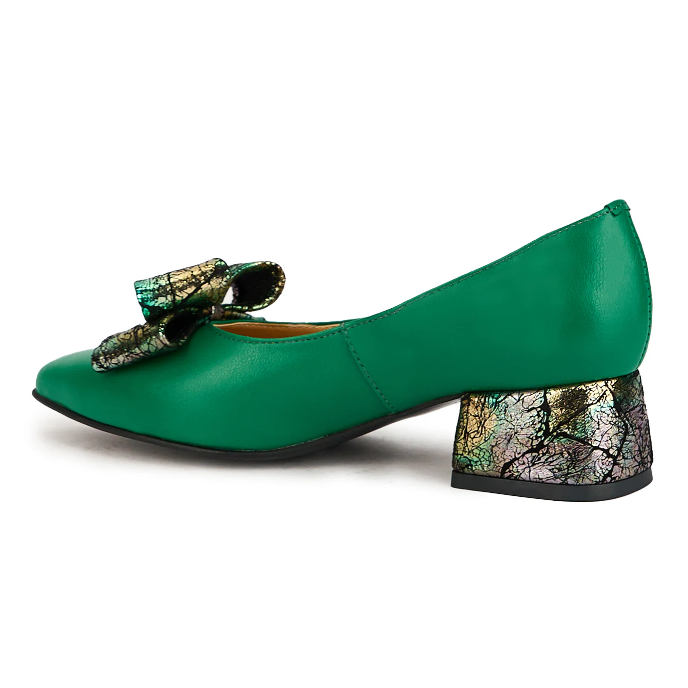 Pantofi dama din piele naturala verde cu toc gros 4 cm 17391 - Image 2