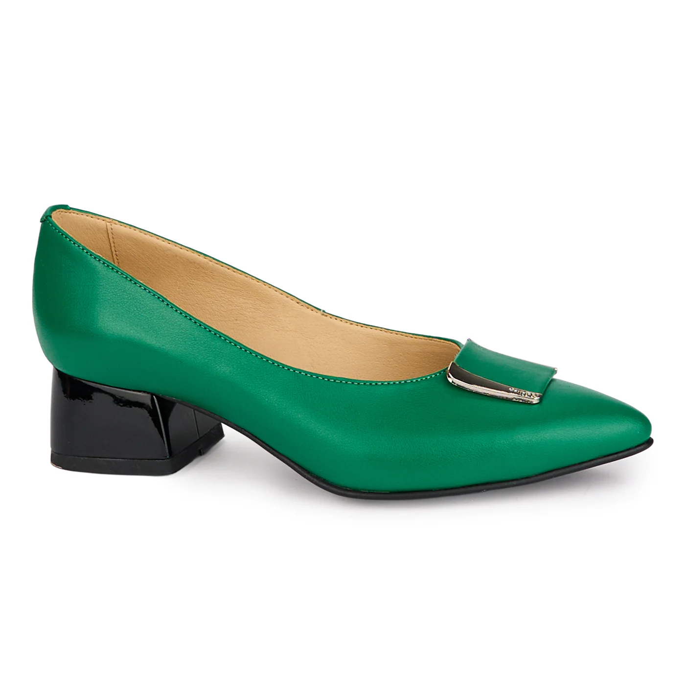 Pantofi dama din piele naturala verde cu toc gros 4 cm 18558
