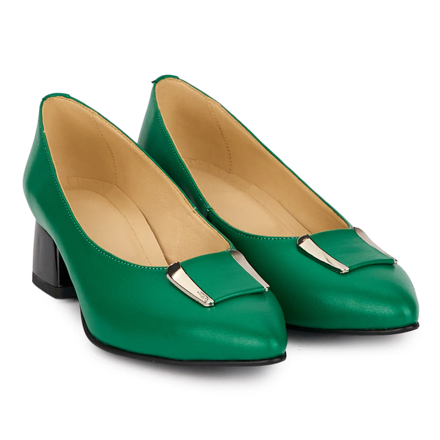 Pantofi dama din piele naturala verde cu toc gros 4 cm 18558 - Image 4