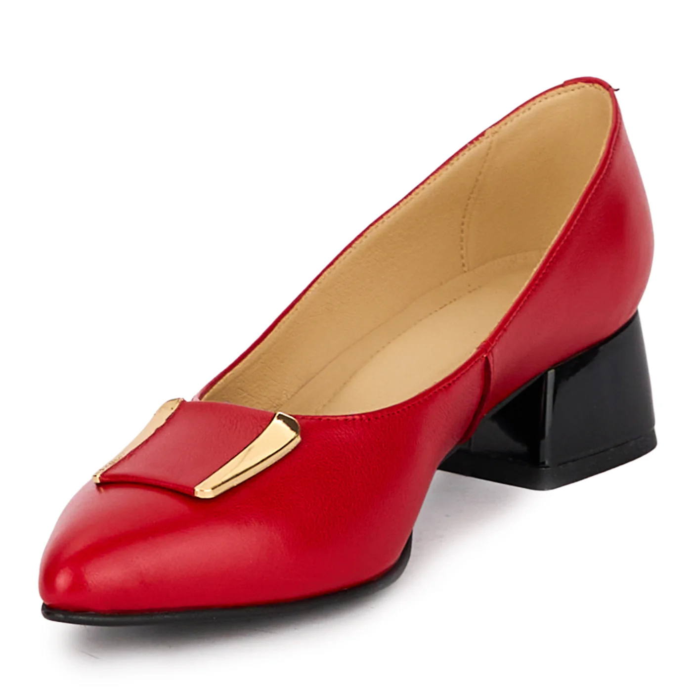 Pantofi dama din piele naturala rosie cu toc gros 4 cm 18559 - Image 3