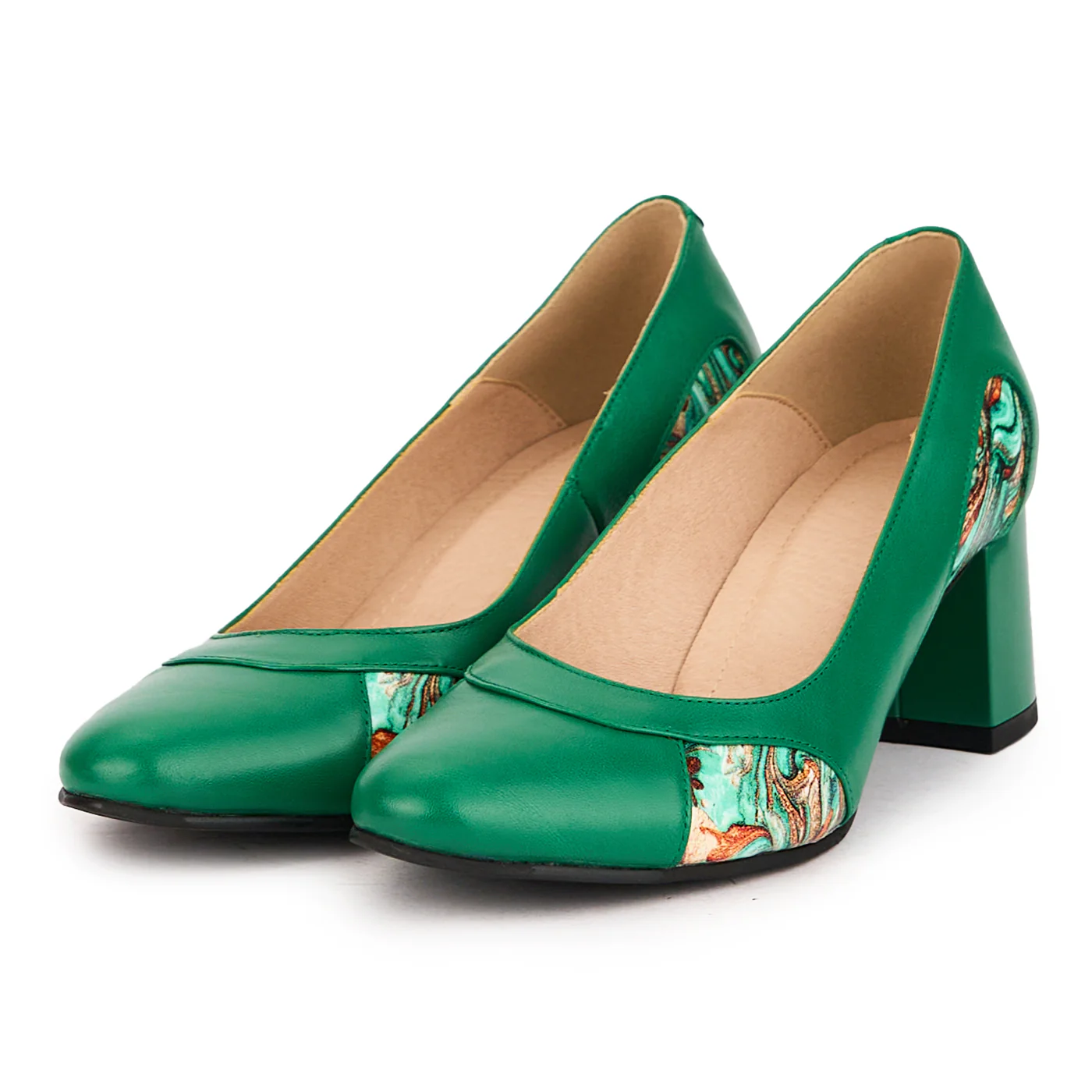 Pantofi dama din piele naturala verde cu toc gros 5.5 cm 16609 - Image 3