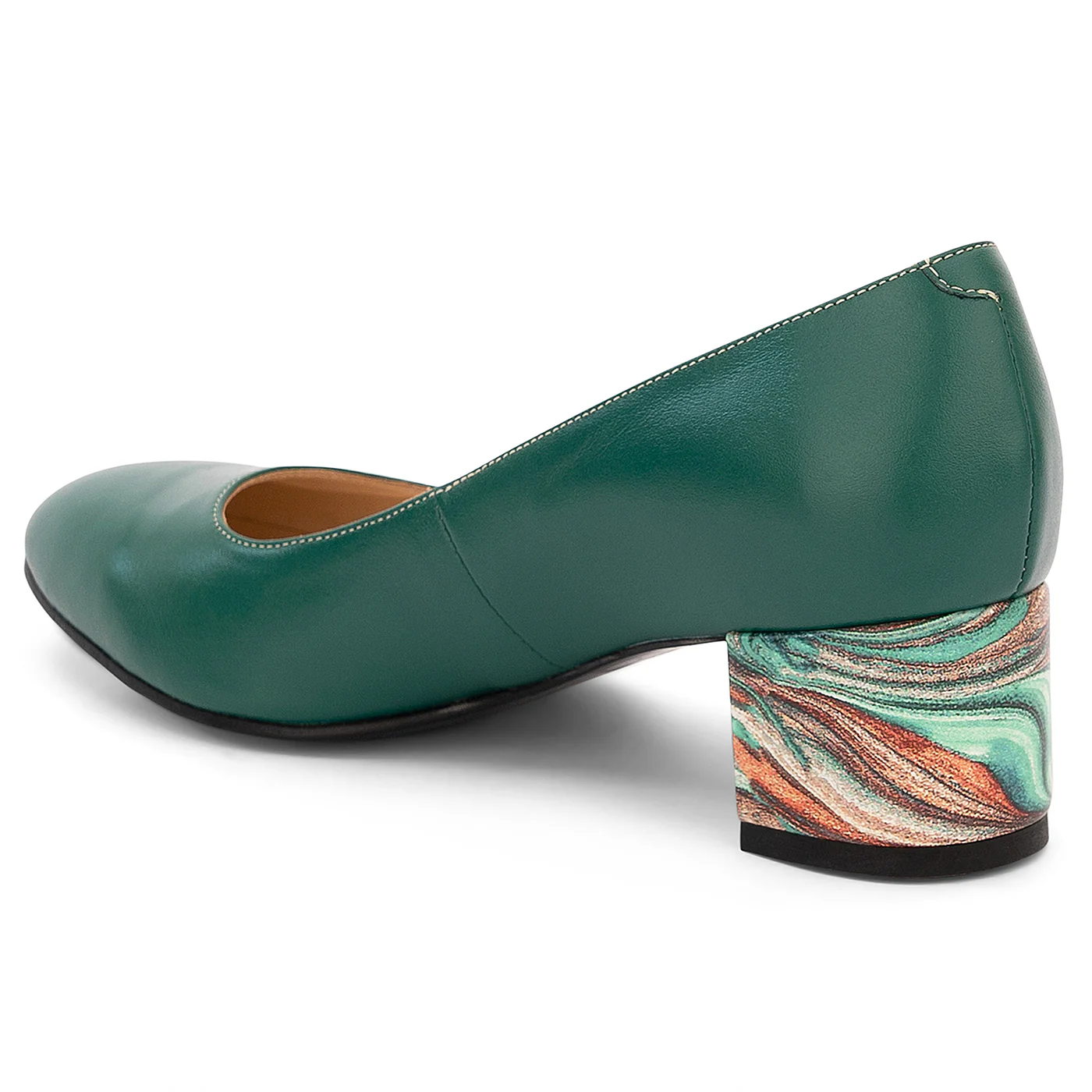 Pantofi dama din piele naturala verde cu toc gros 5  cm 14197 - Image 2