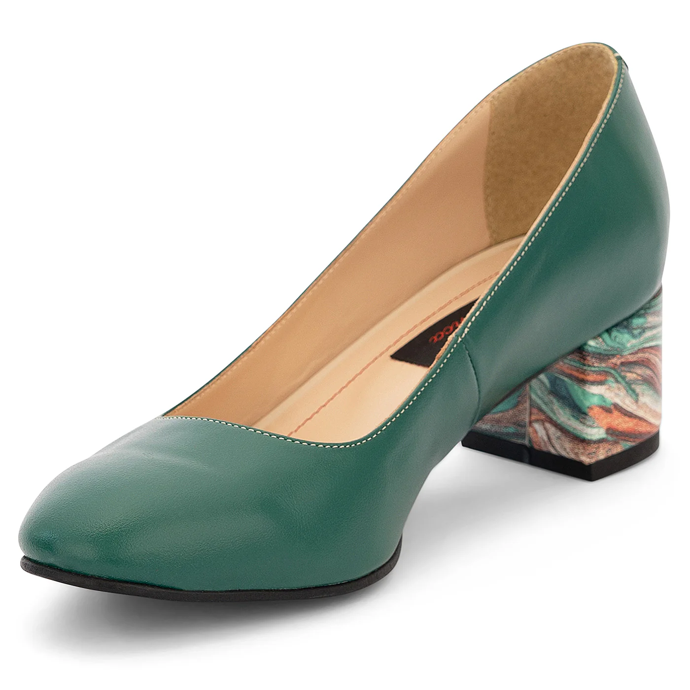 Pantofi dama din piele naturala verde cu toc gros 5  cm 14197 - Image 3