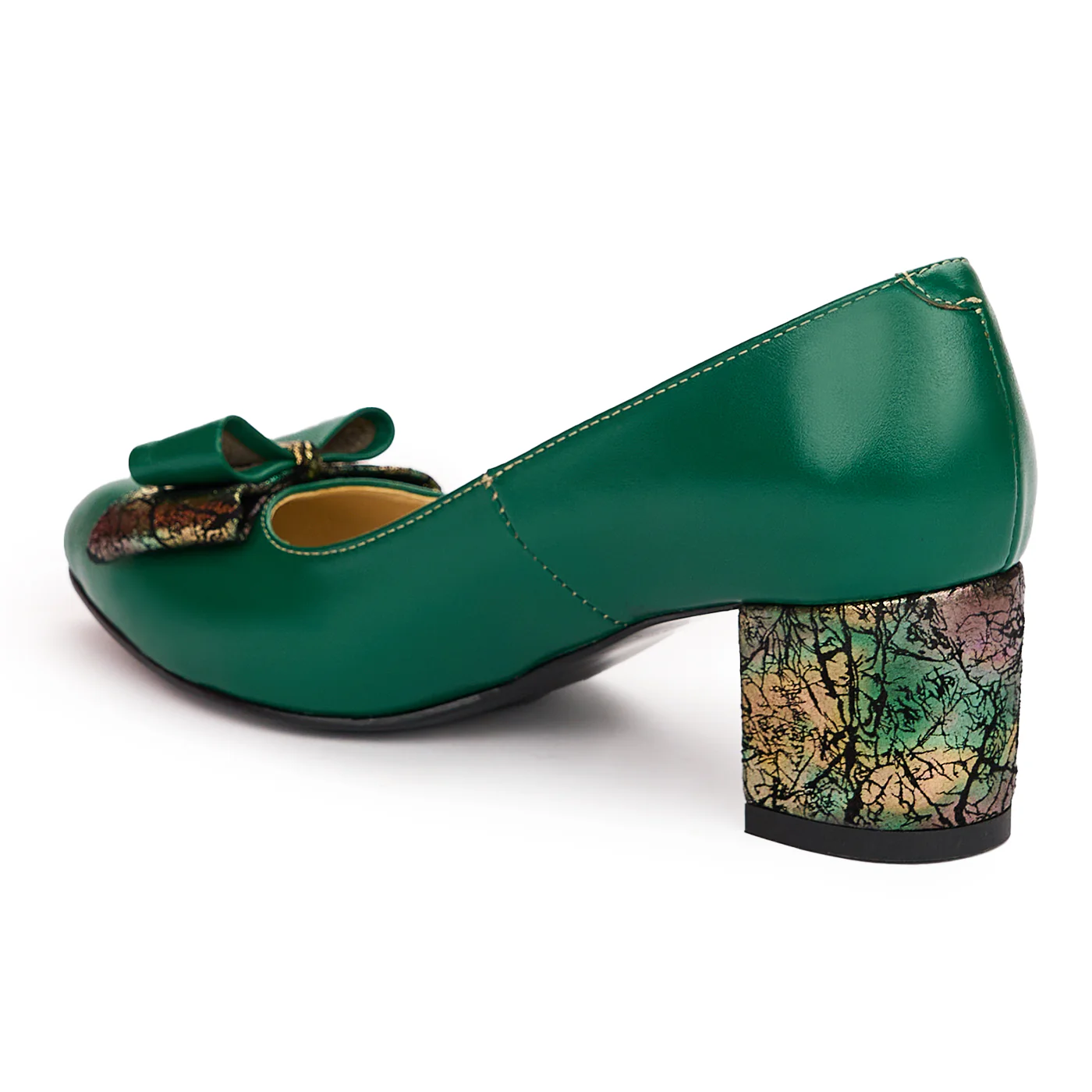 Pantofi dama din piele naturala verde cu toc gros 6 cm 13802 - Image 2