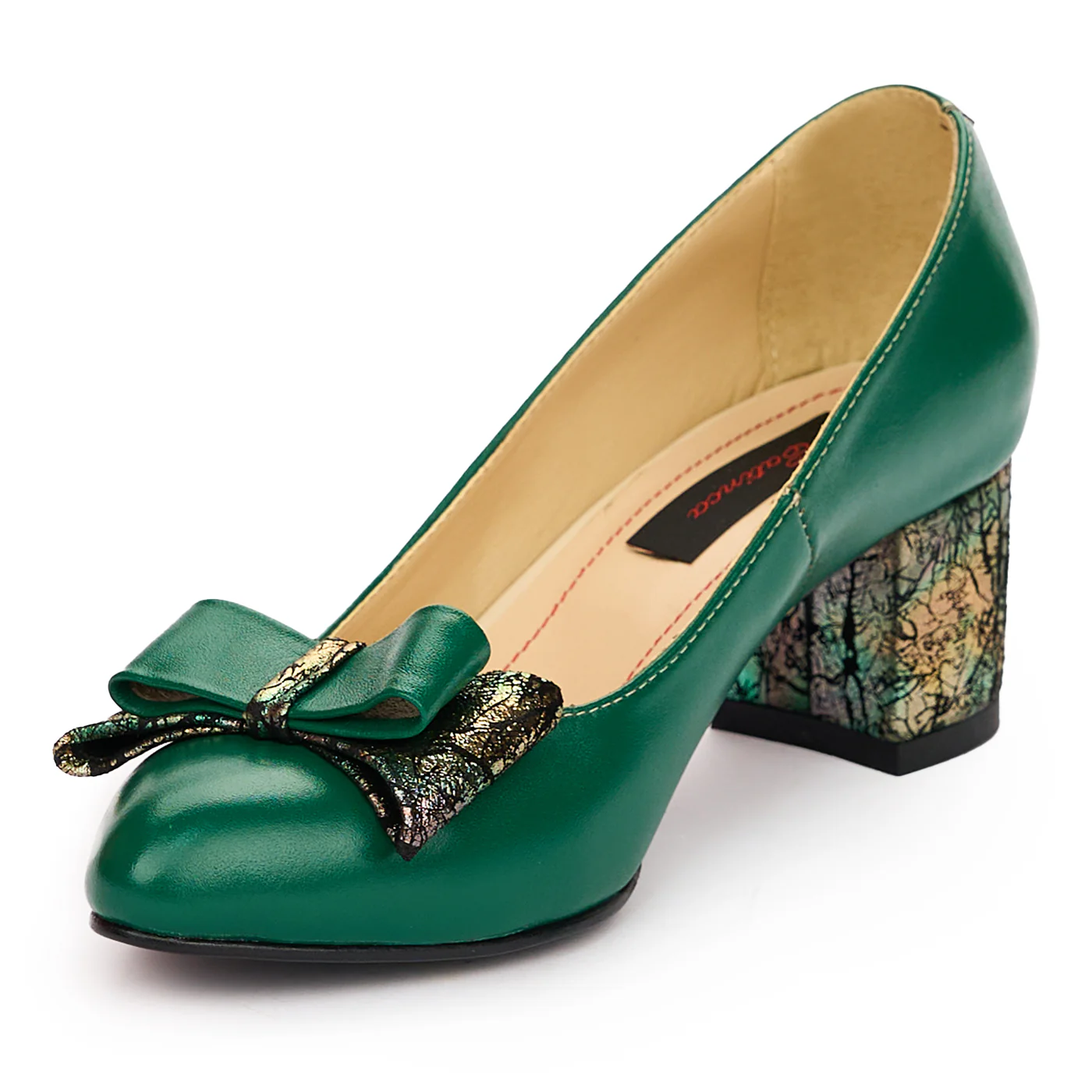 Pantofi dama din piele naturala verde cu toc gros 6 cm 13802 - Image 3