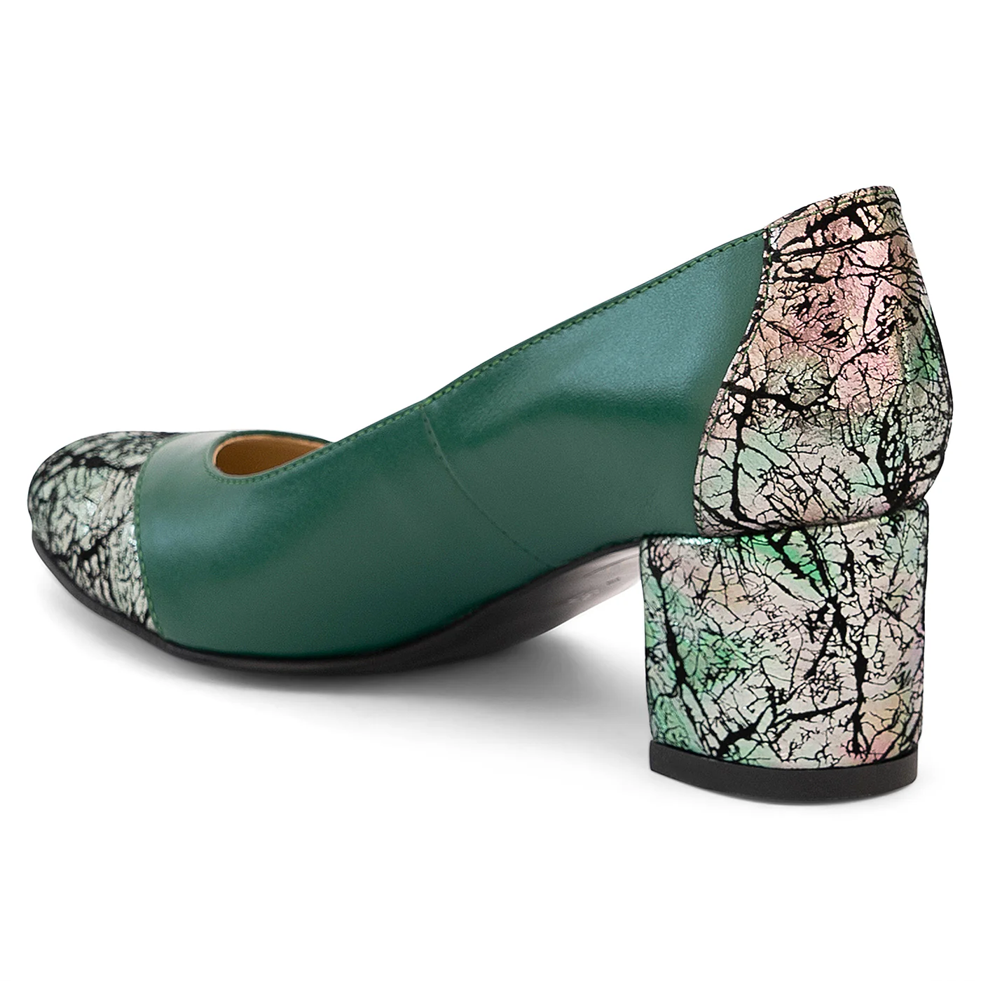 Pantofi dama din piele naturala verde cu toc gros 6 cm 14196 - Image 2