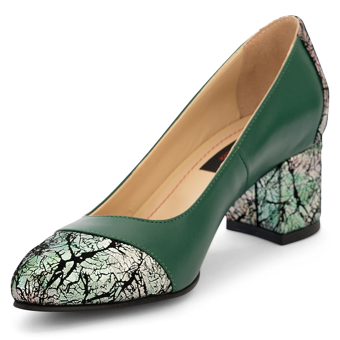 Pantofi dama din piele naturala verde cu toc gros 6 cm 14196 - Image 3