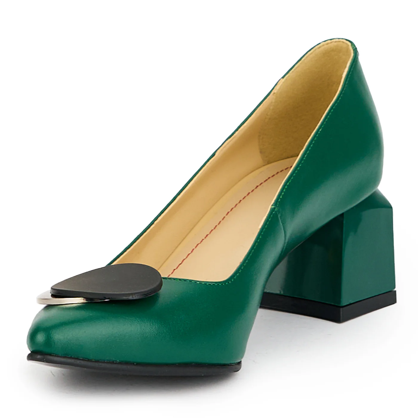 Pantofi dama din piele naturala verde cu toc gros 6 cm 14996 - Image 3