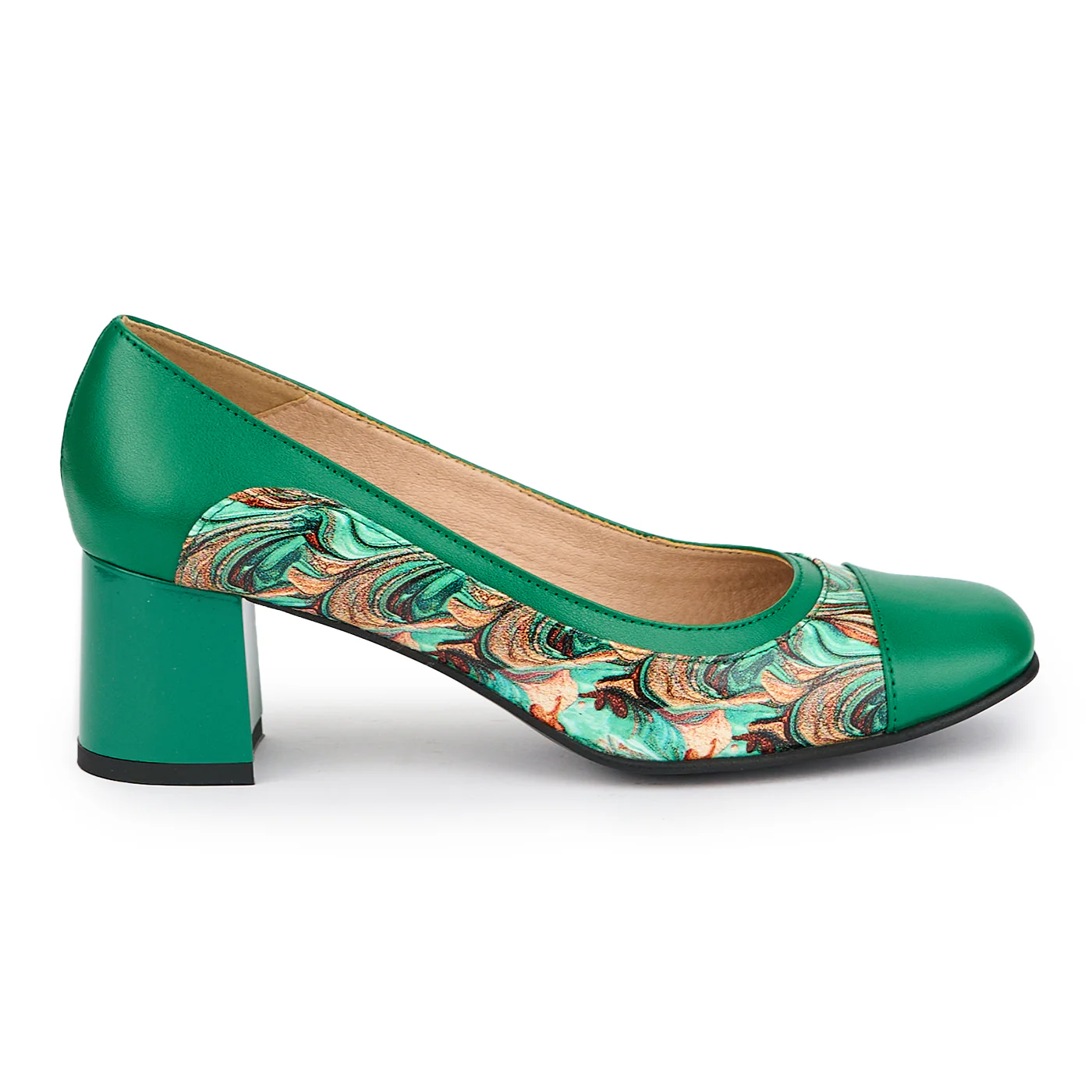 Pantofi dama din piele naturala verde cu toc gros 6 cm 15190