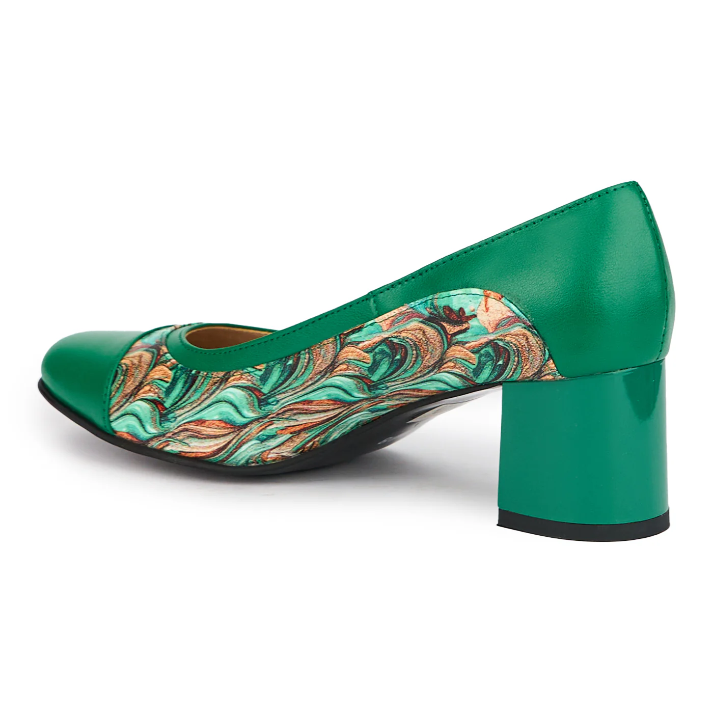 Pantofi dama din piele naturala verde cu toc gros 6 cm 15190 - Image 2
